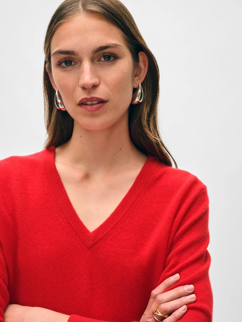 CASHMERE CORE V Neck in Bright Scarlet Red