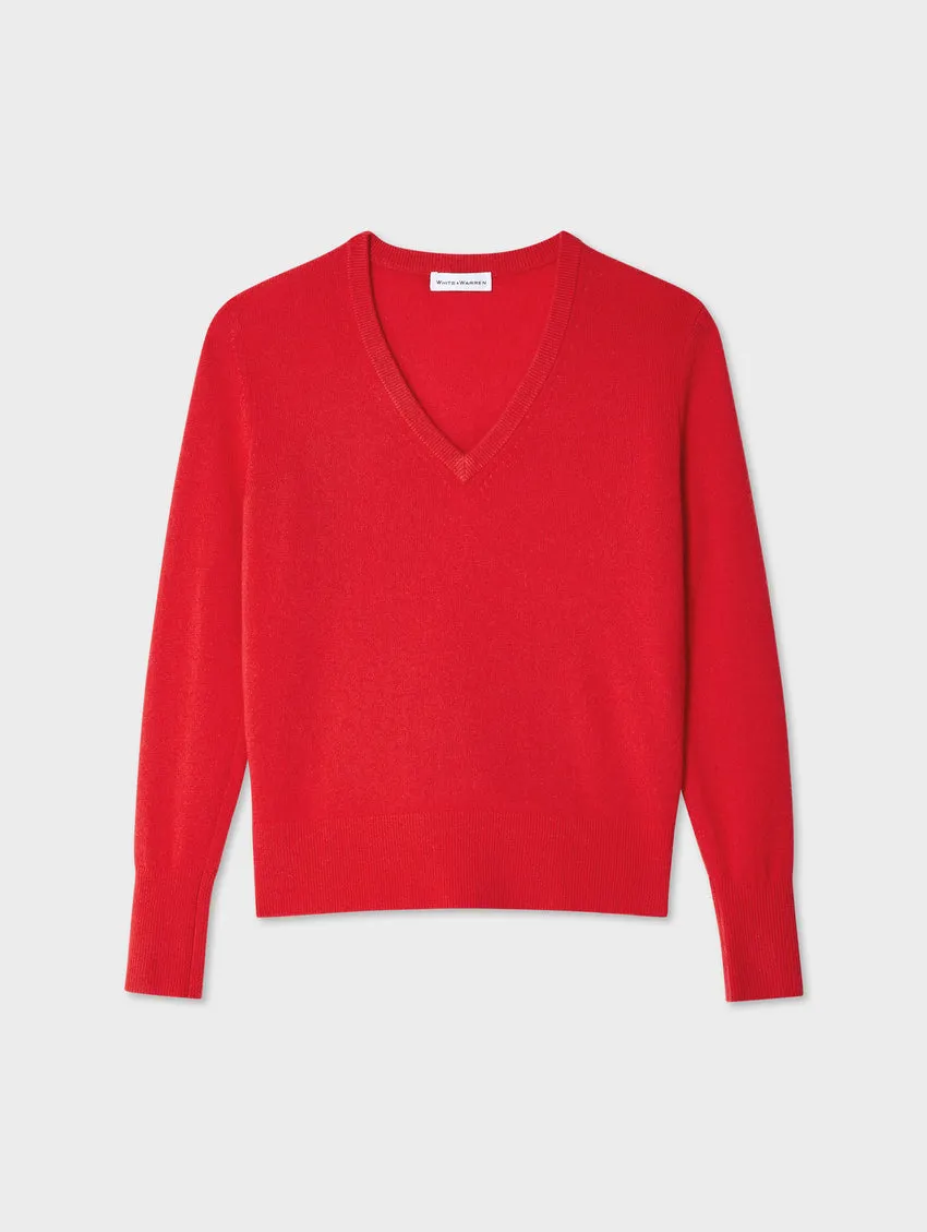 CASHMERE CORE V Neck in Bright Scarlet Red