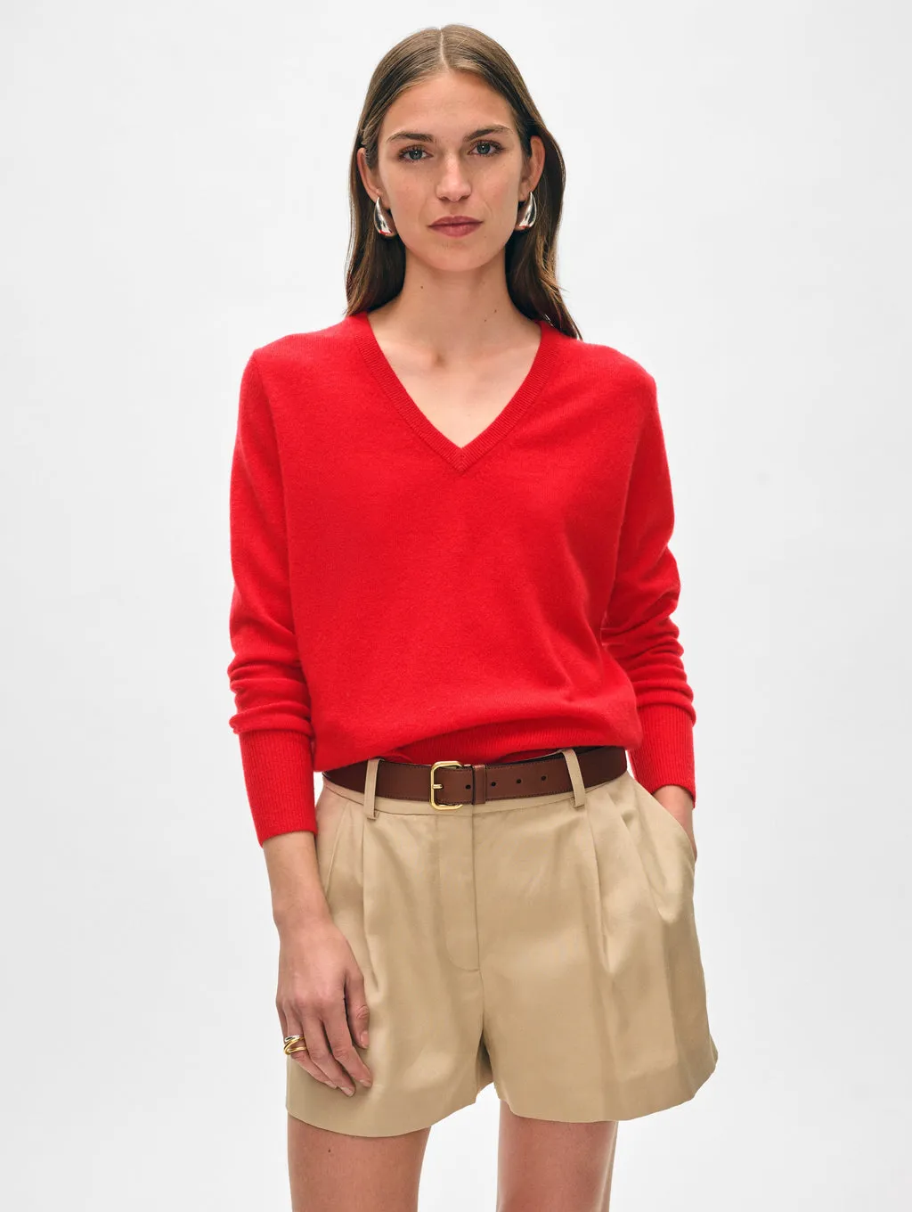 CASHMERE CORE V Neck in Bright Scarlet Red