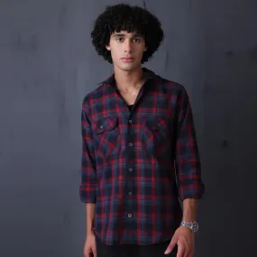 Check Regular Fit Cotton Shirt - Red Navy