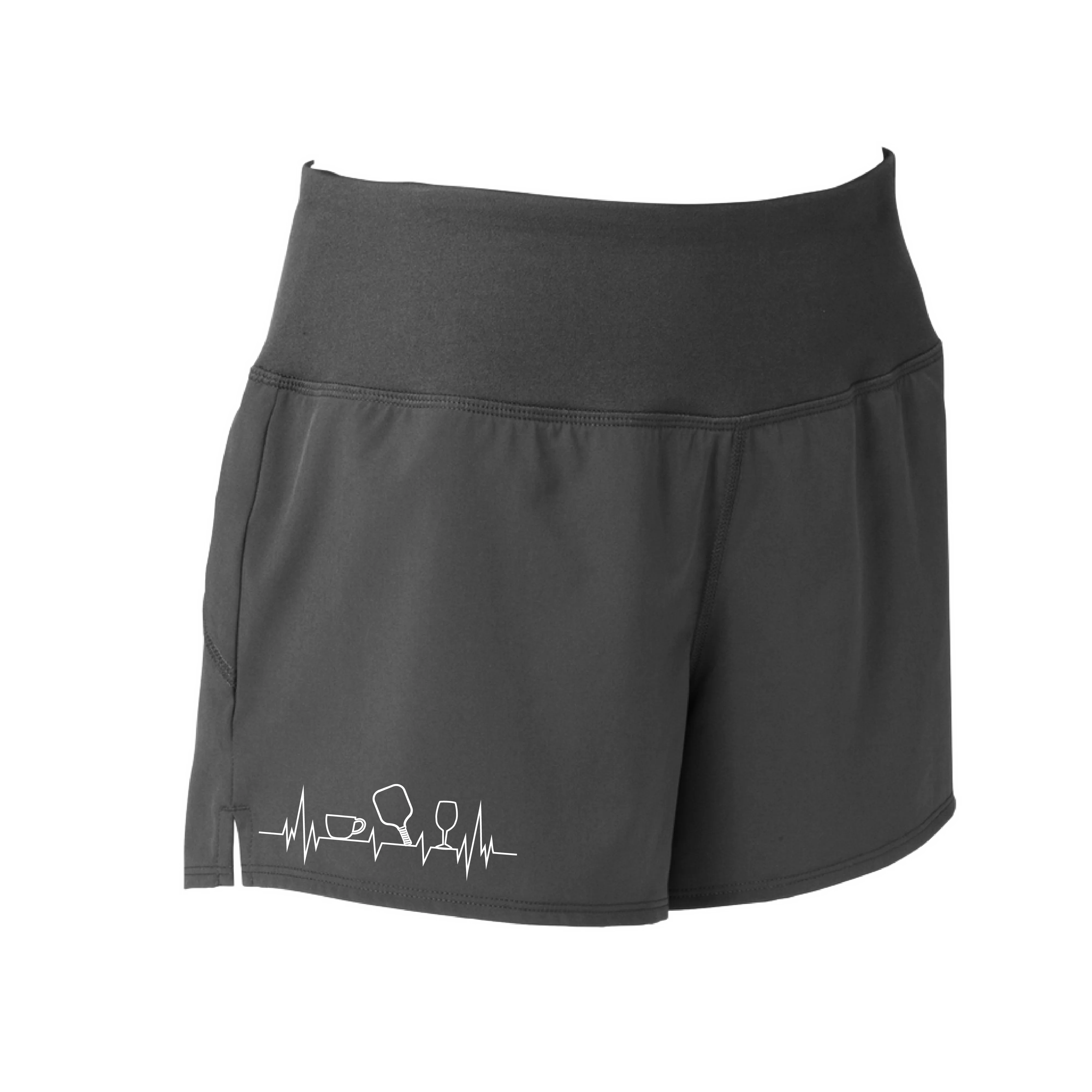 Coffee, Pickleball, Wine Heartbeat EKG | Women's Athletic Shorts