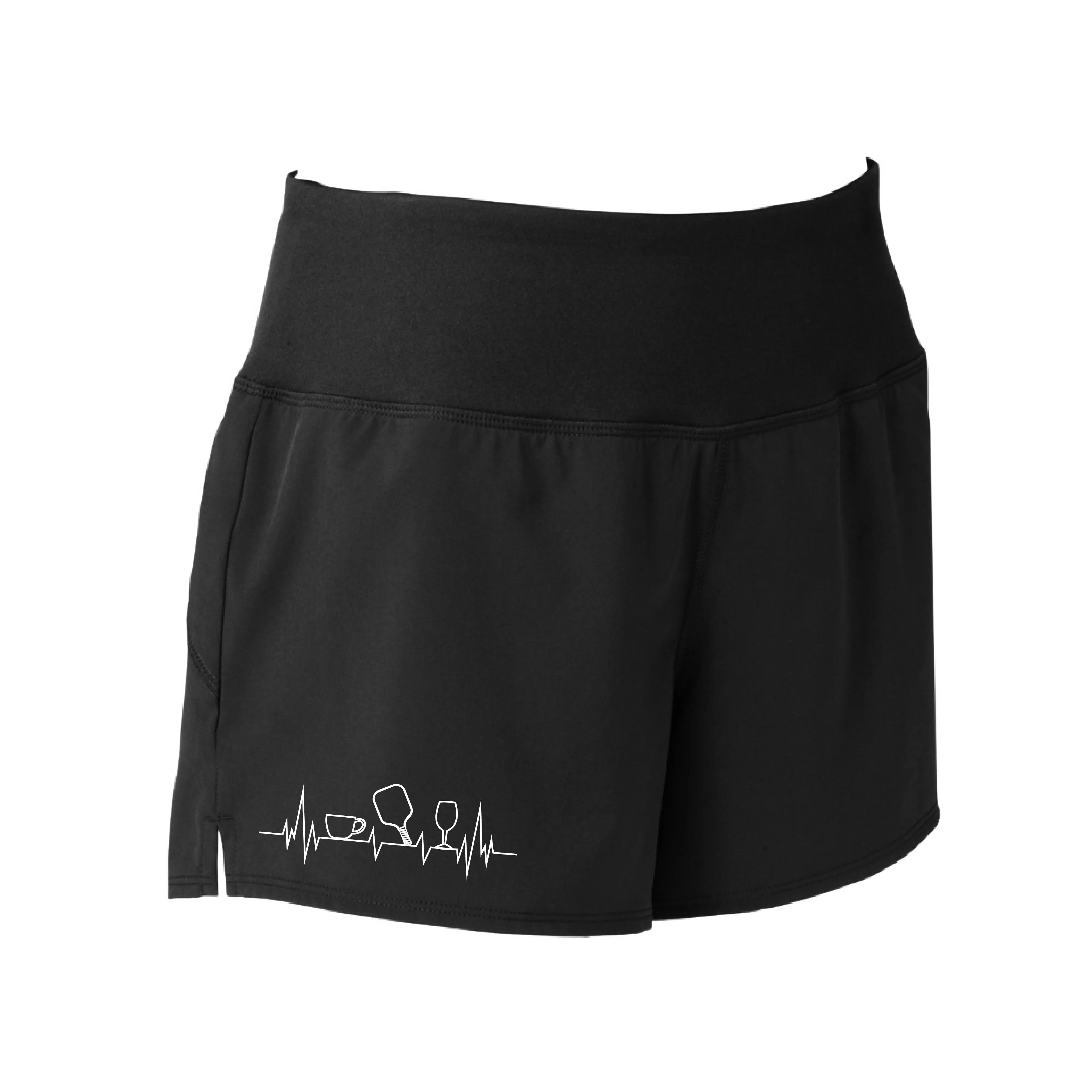 Coffee, Pickleball, Wine Heartbeat EKG | Women's Athletic Shorts