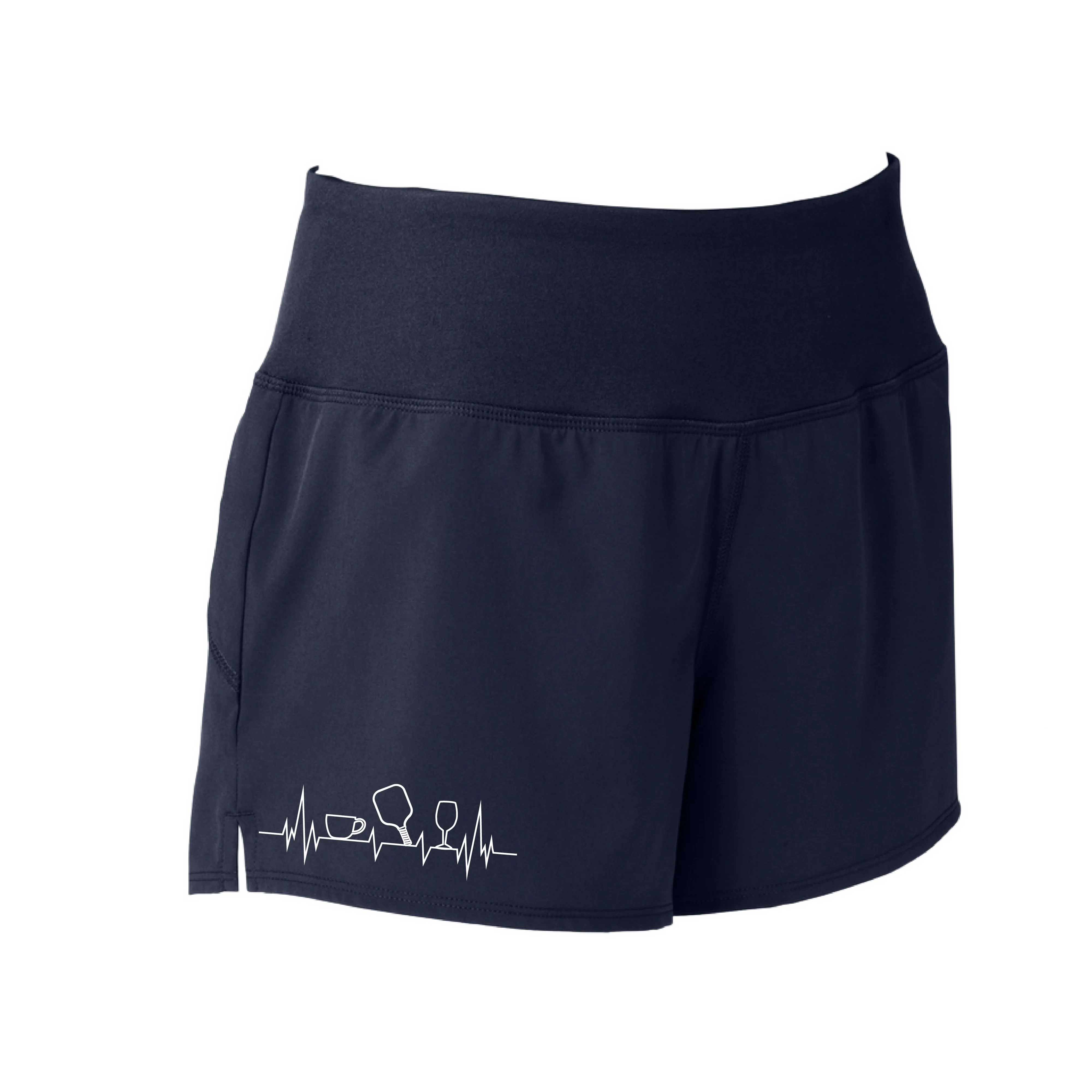 Coffee, Pickleball, Wine Heartbeat EKG | Women's Athletic Shorts