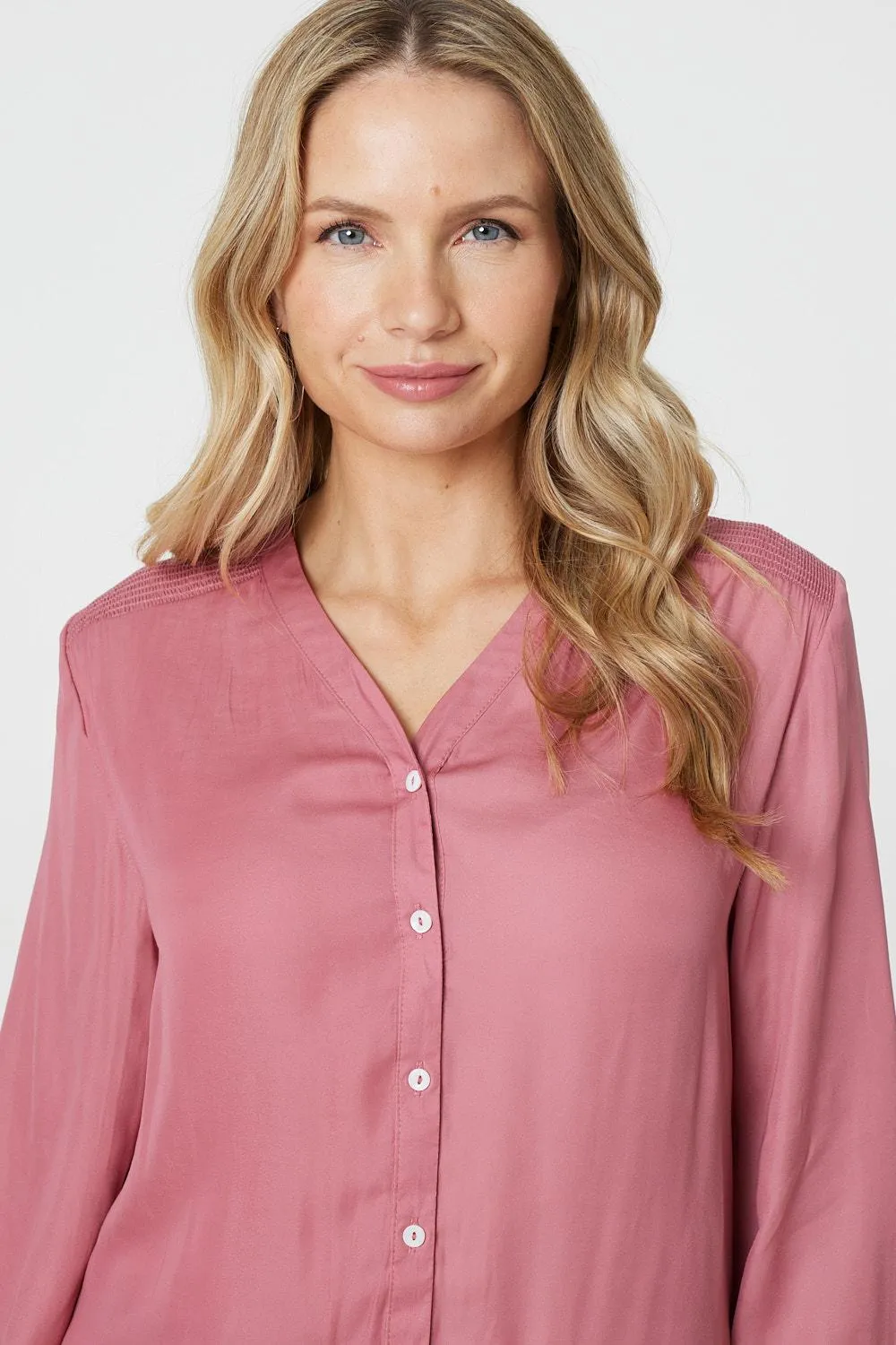 Collarless Button Up Long Sleeve Shirt