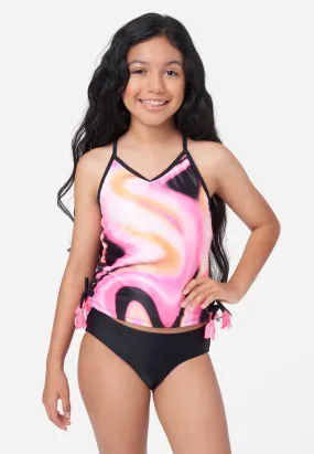 Color Block Lace-Up Tankini Swim Set