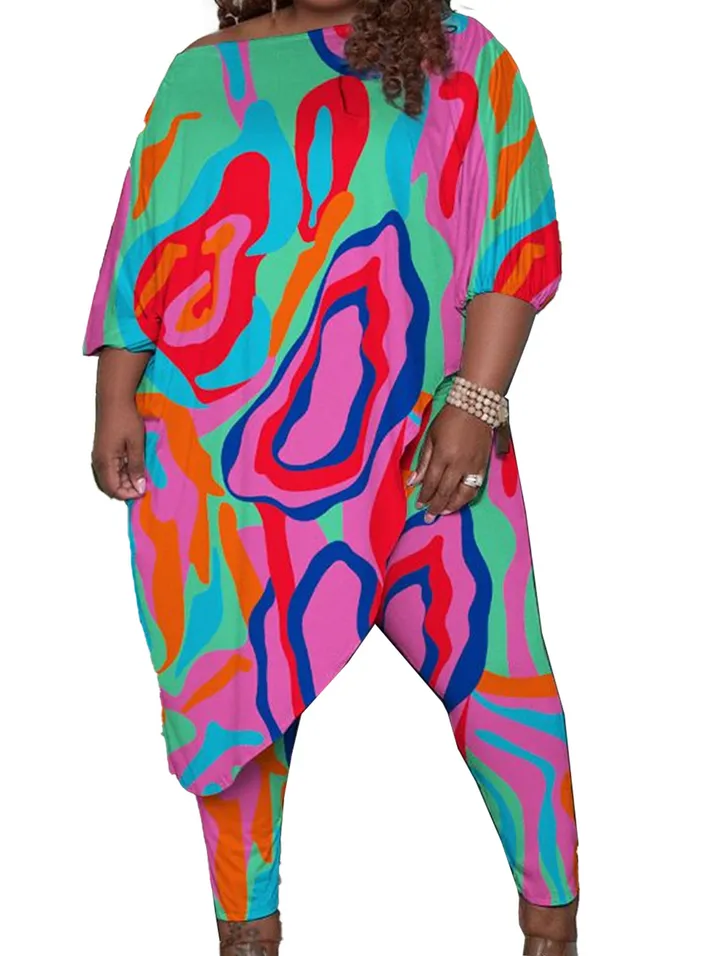 Colorful Plus Size Two-piece Set