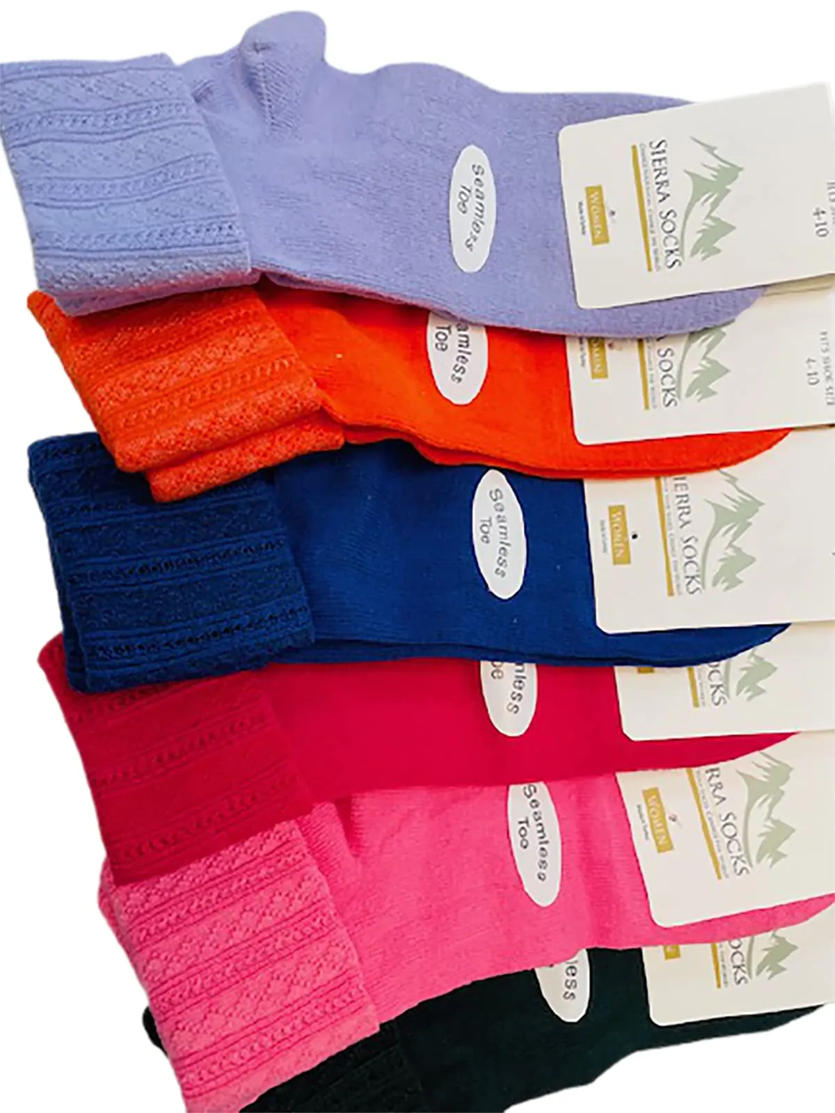 Colorful Socks - Sierra Socks Women Triple Cuff Crew Cotton Colorful Socks 6 Pair Pack