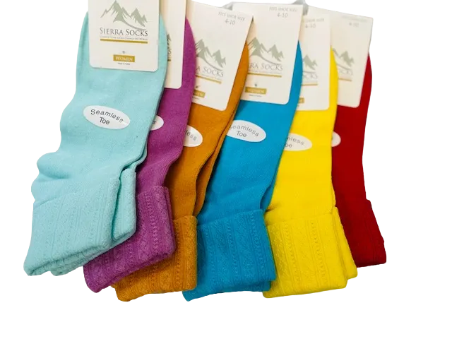 Colorful Socks - Sierra Socks Women Triple Cuff Crew Cotton Colorful Socks 6 Pair Pack