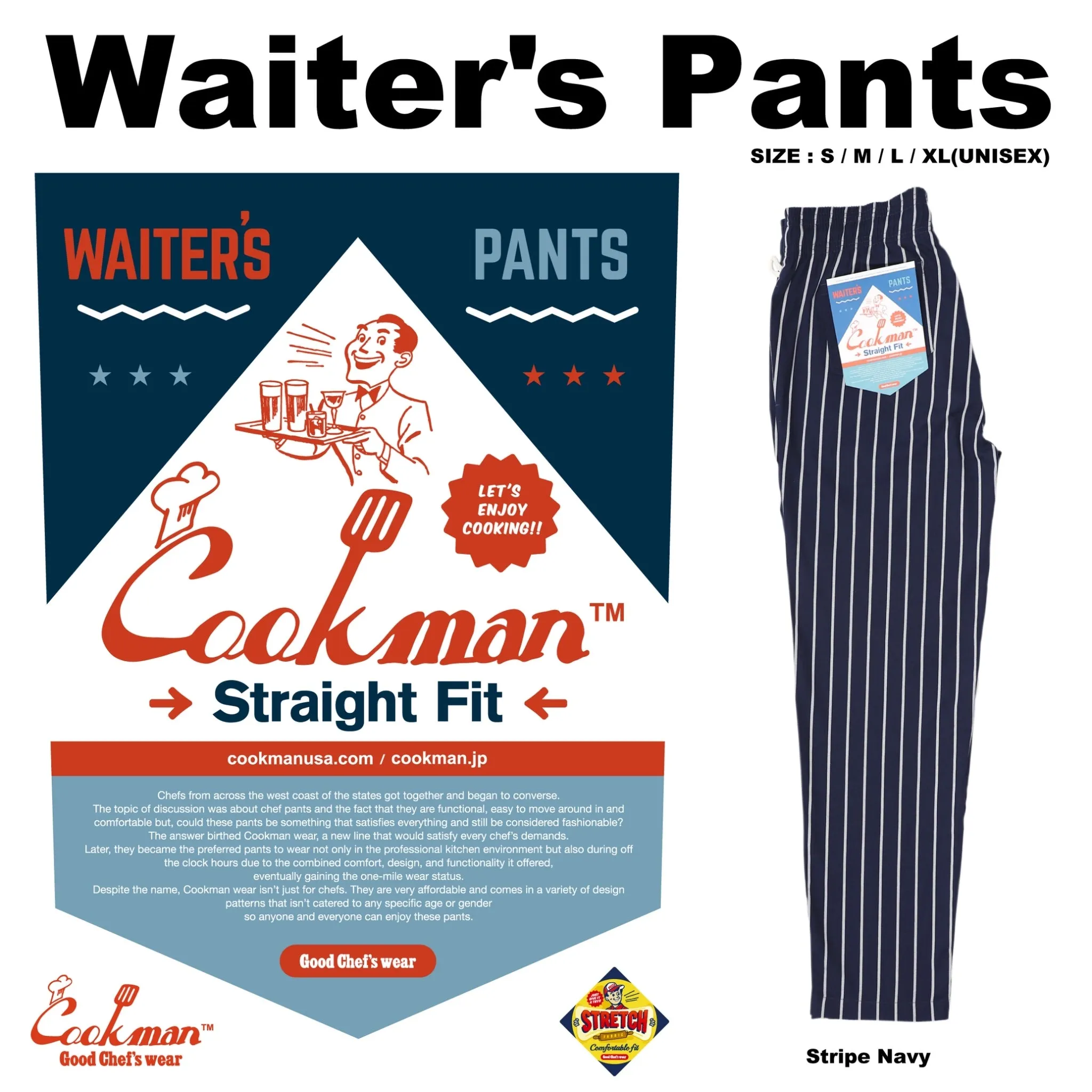 Cookman Waiter's Pants (stretch) - Stripe : Navy