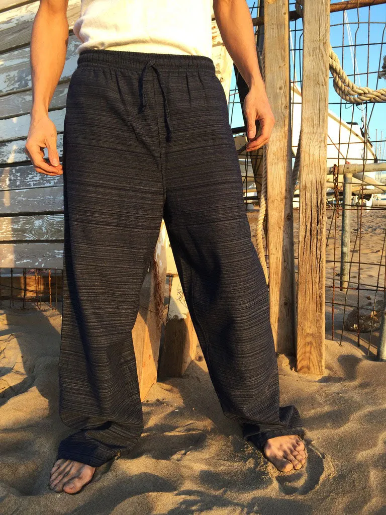 Cotton Drawstring Pants Black Pinstripe Pattern