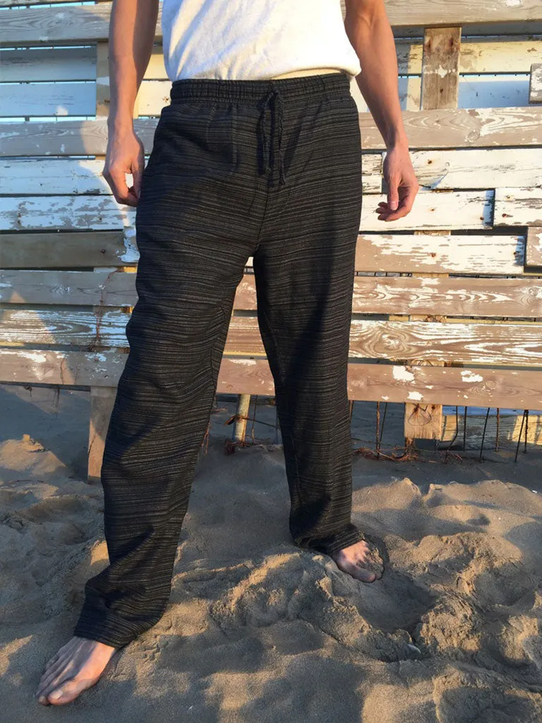 Cotton Drawstring Pants Black Pinstripe Pattern