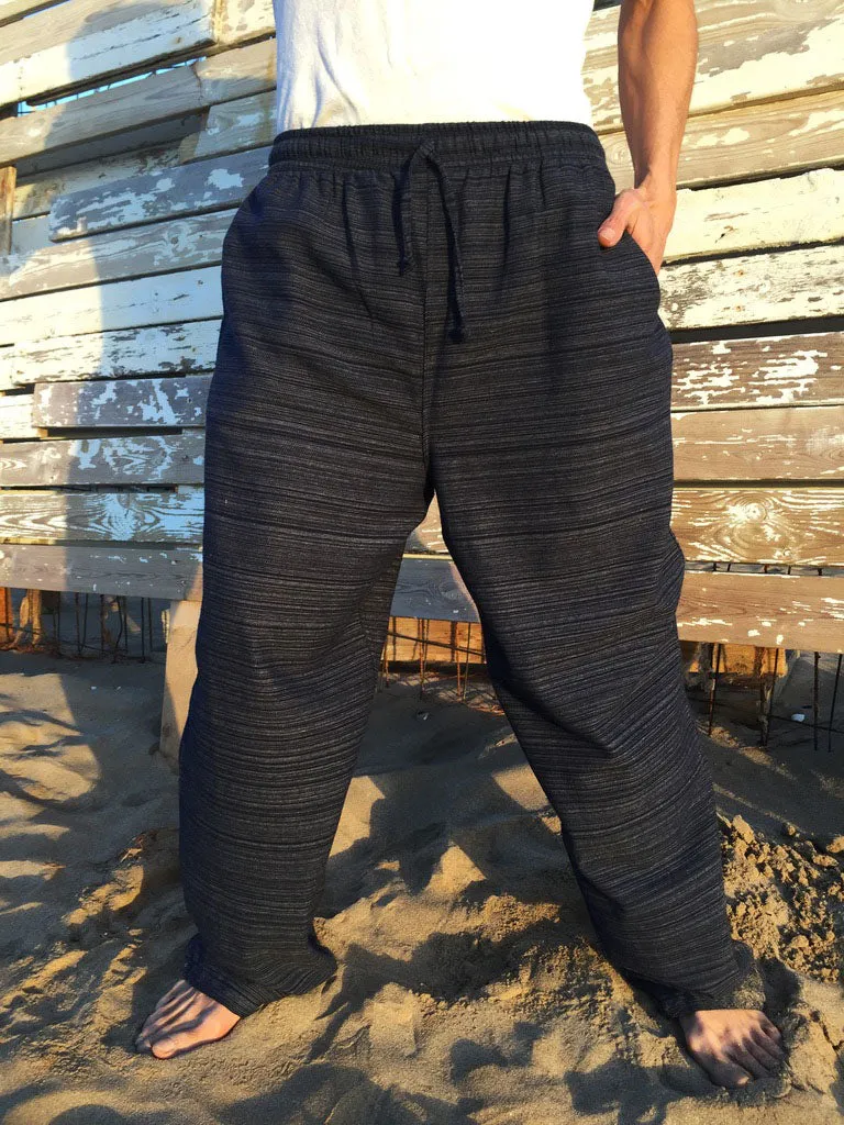 Cotton Drawstring Pants Black Pinstripe Pattern