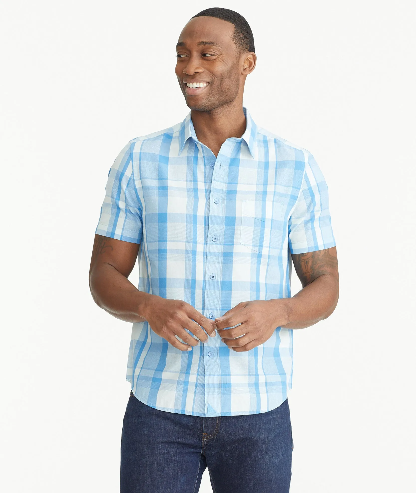 Cotton Short-Sleeve Plaid Shirt - FINAL SALE