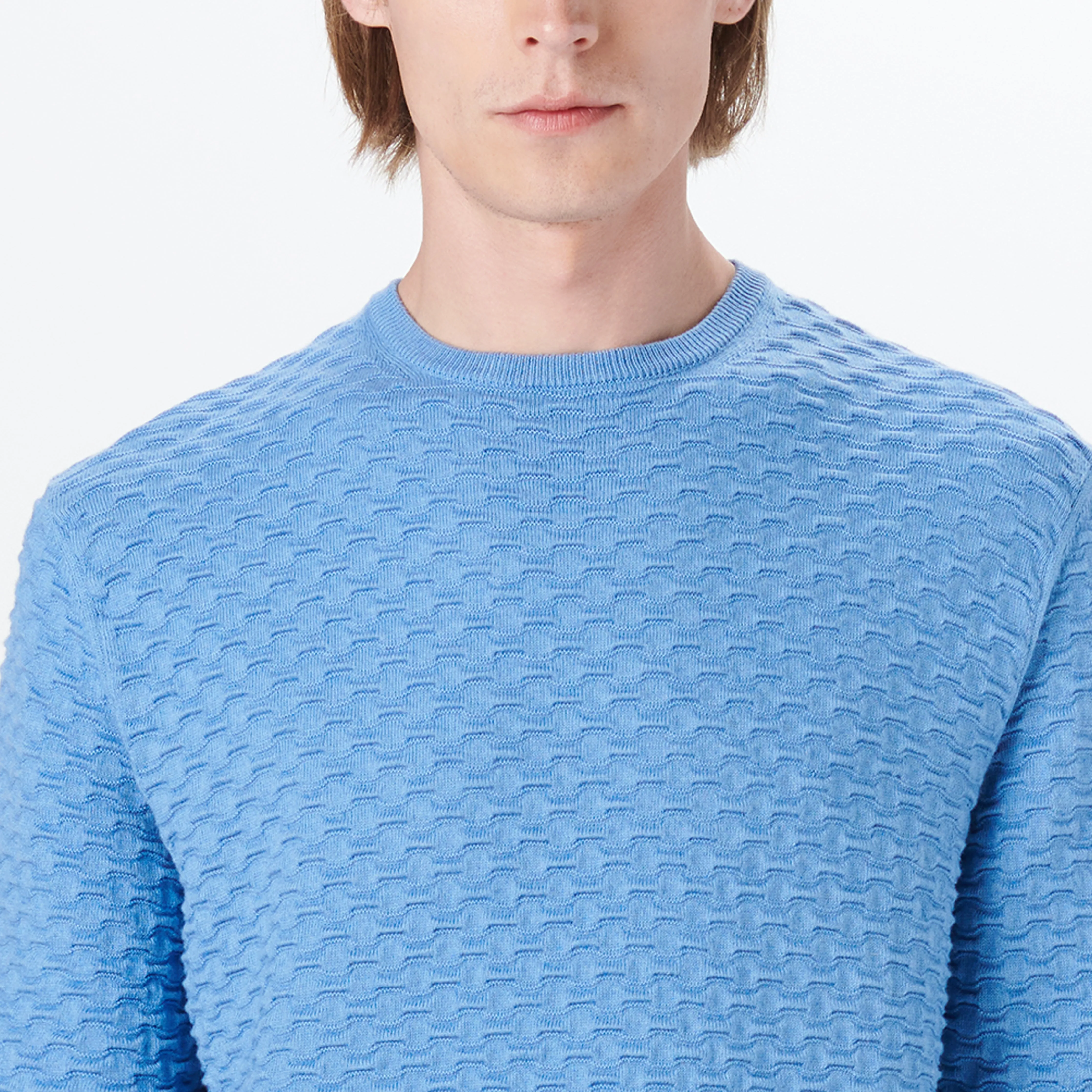 Crew Neck Jacquard Wave Sweater