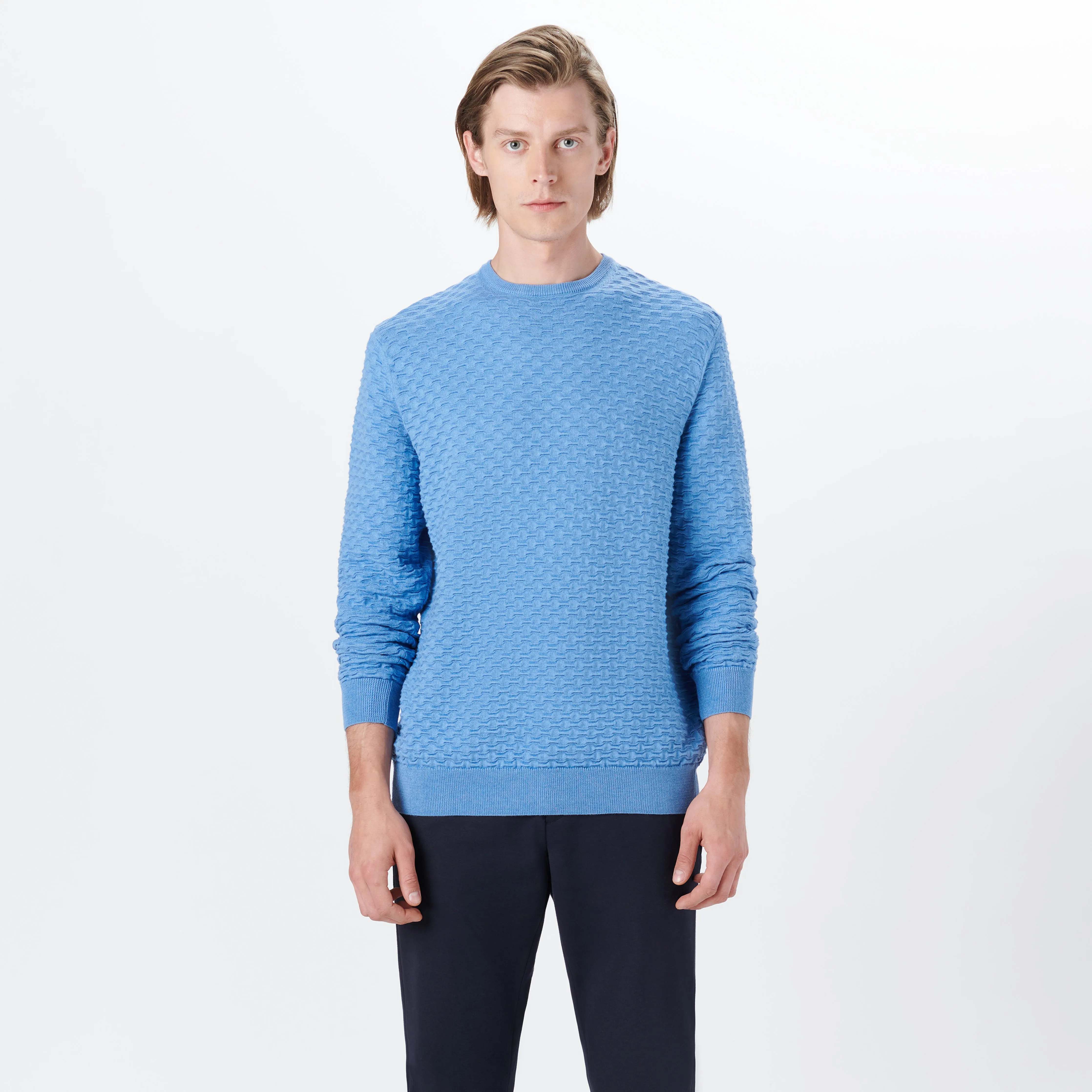 Crew Neck Jacquard Wave Sweater