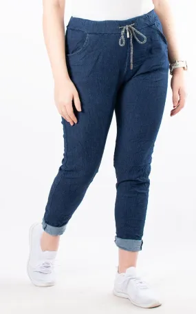 Crinkle Denim Joggers | Dark Denim