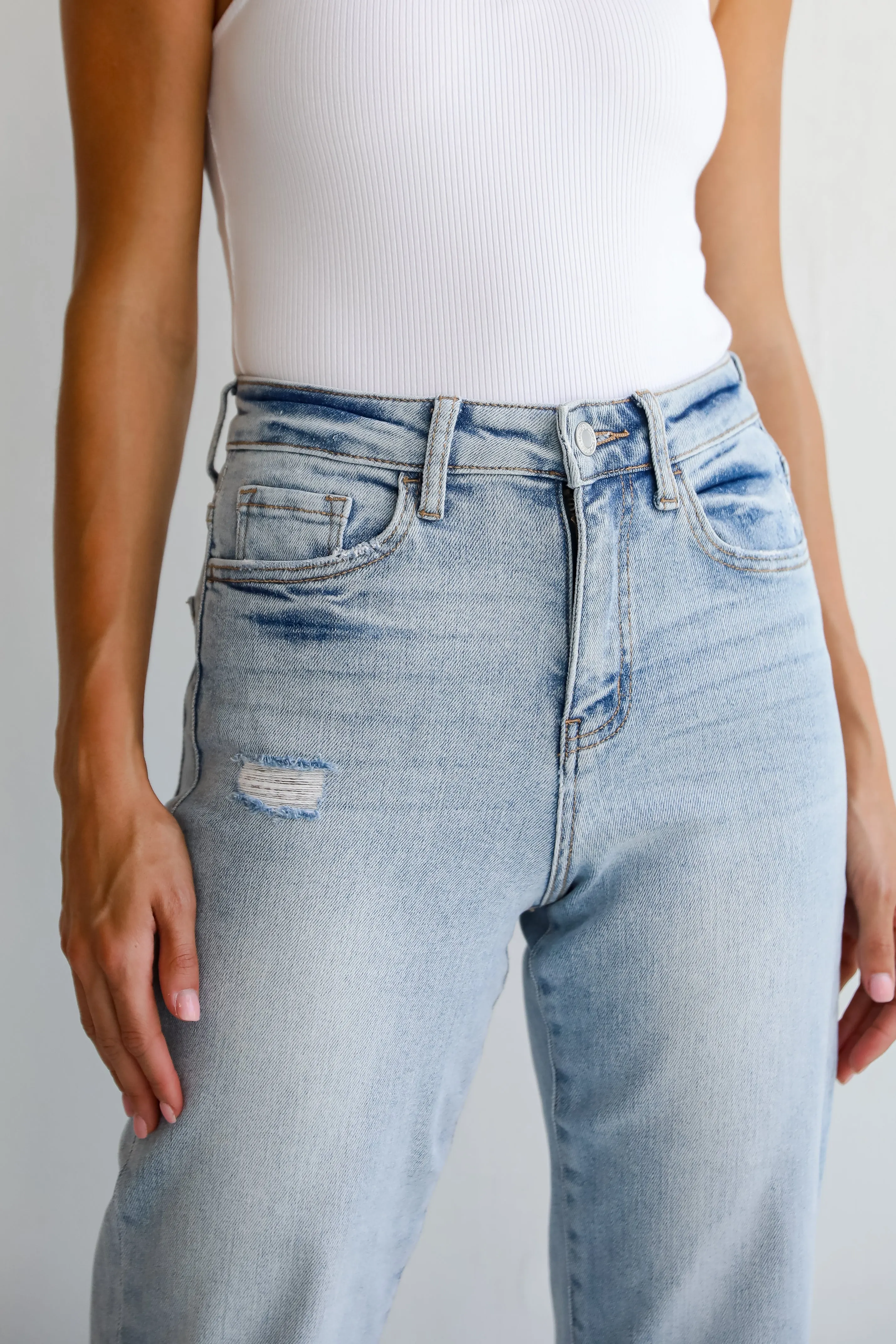 Crystal Light Wash 90s Vintage Super High Rise Straight Leg Jeans