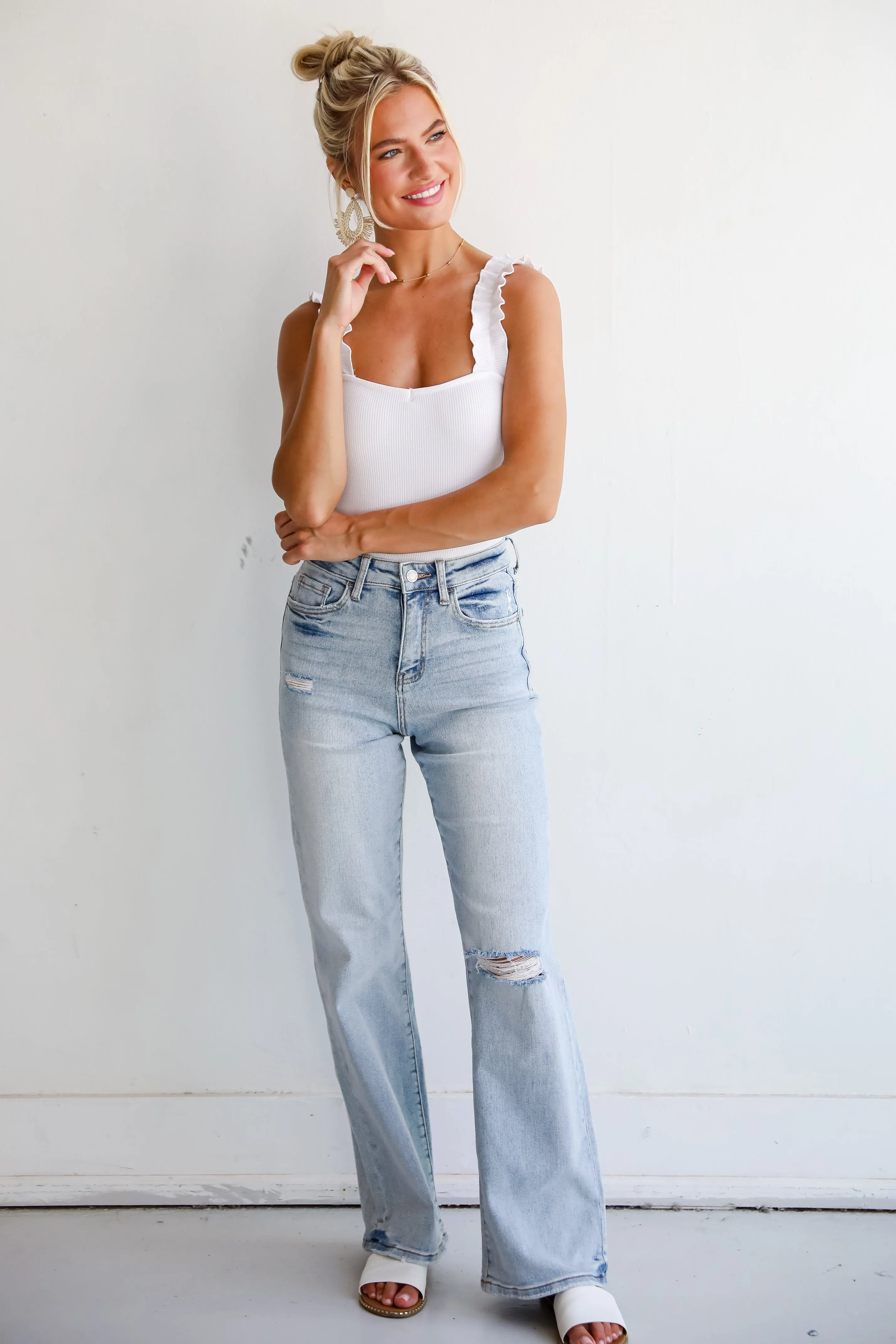 Crystal Light Wash 90s Vintage Super High Rise Straight Leg Jeans