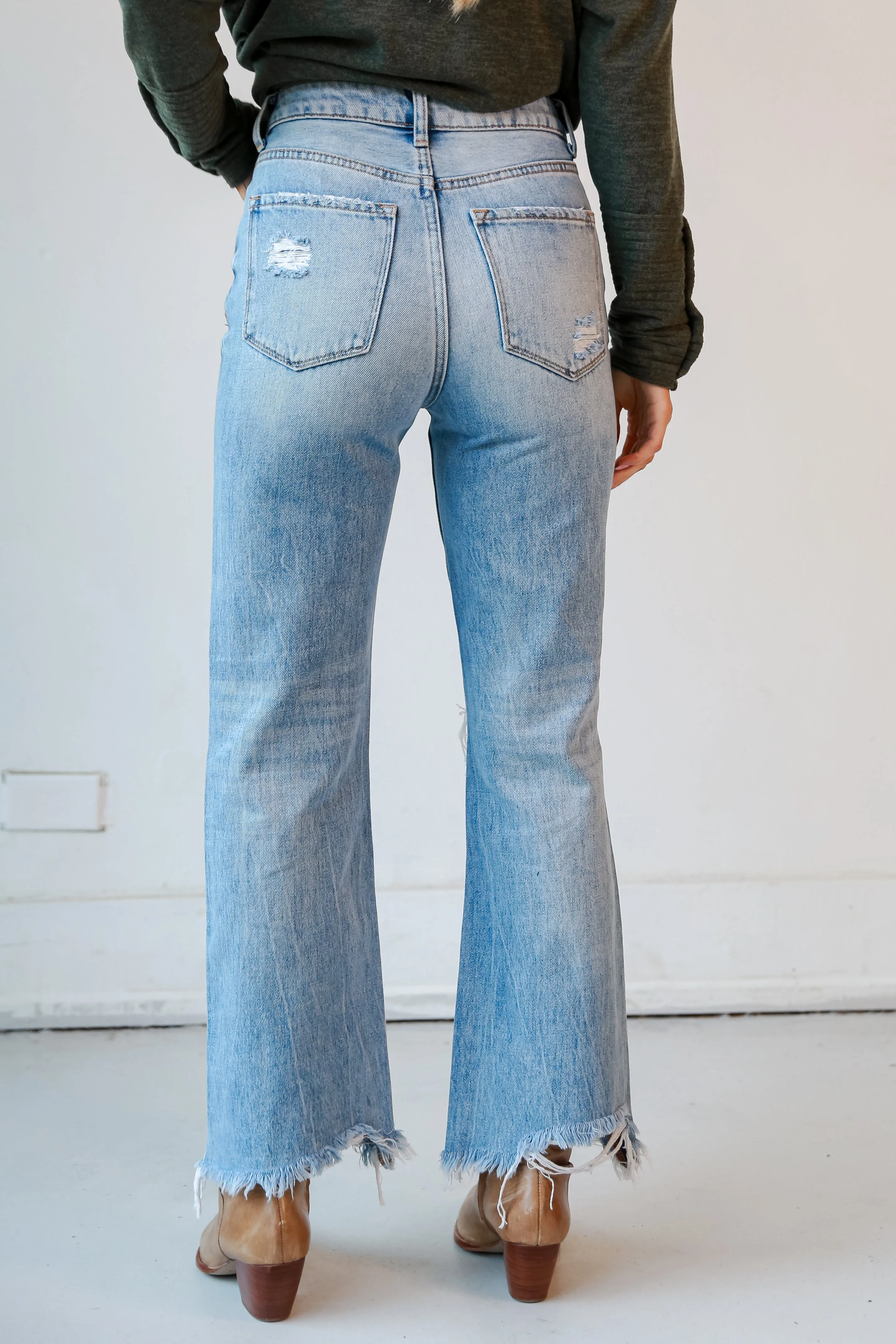 Crystal Medium Wash 90s Vintage Distressed Flare Jeans