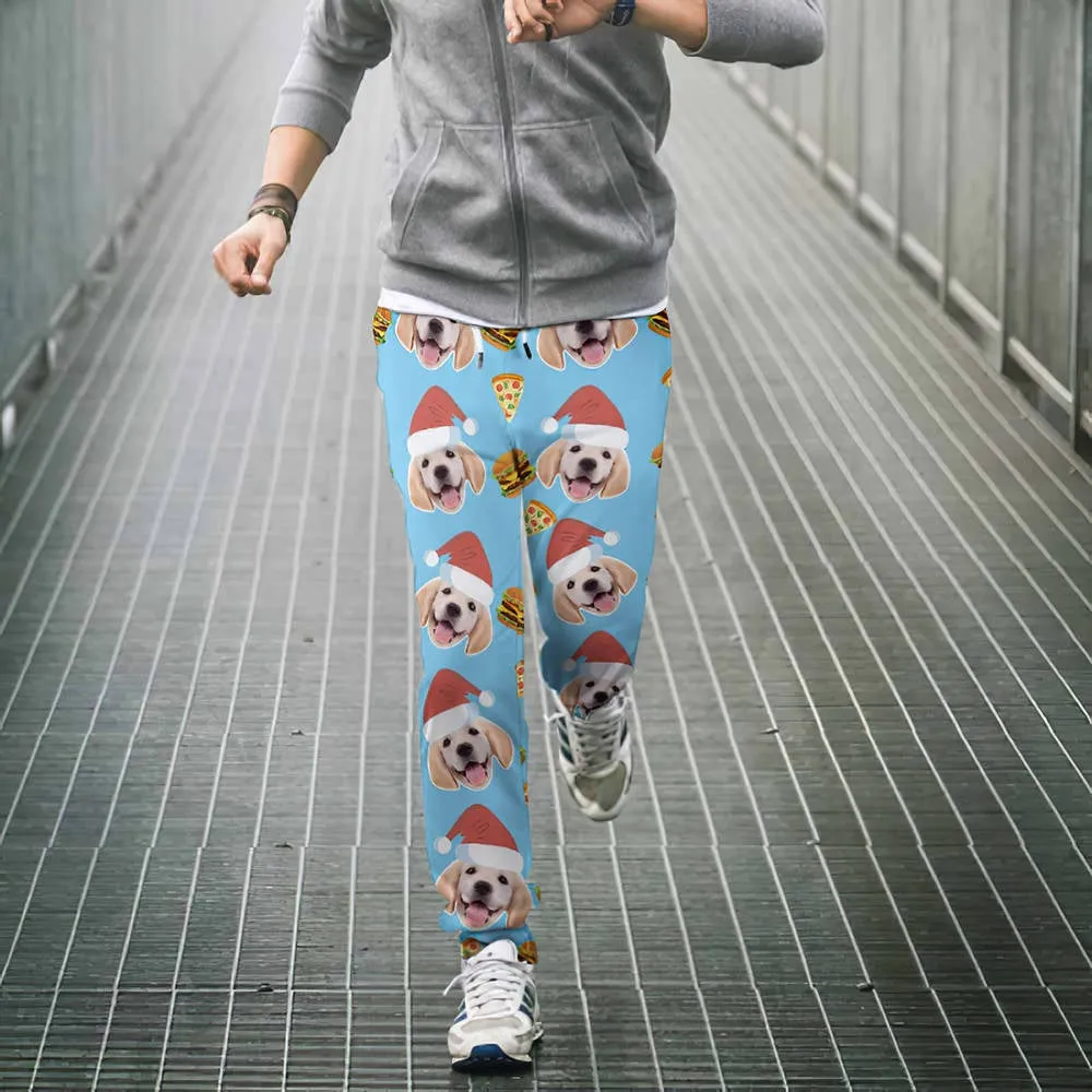 Custom Face Christmas Sweatpants Unisex Joggers with Pizza and Burger