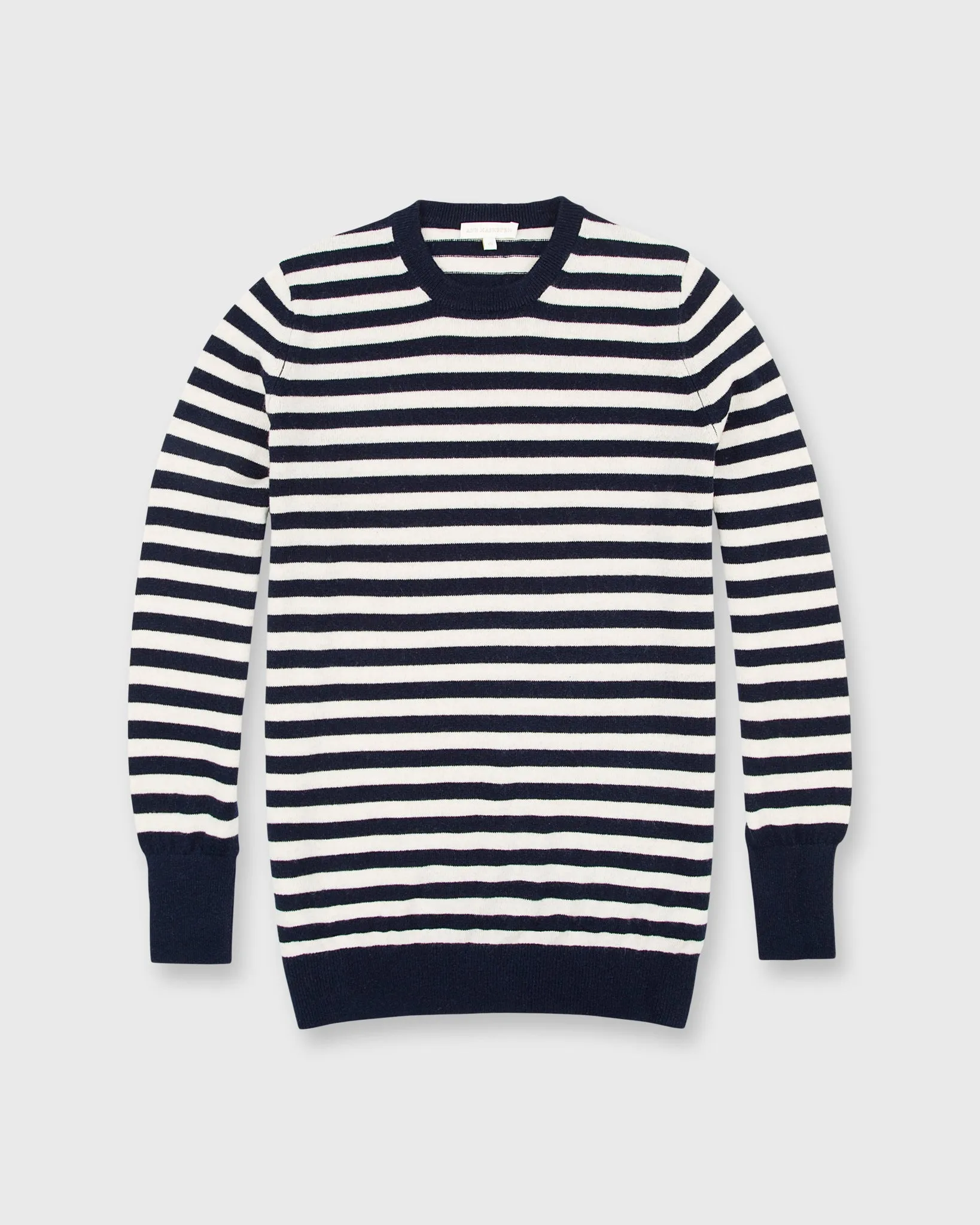 Cydney Boyfriend Crewneck Sweater in Navy/Ivory Stripe Cashmere