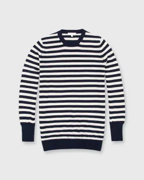 Cydney Boyfriend Crewneck Sweater in Navy/Ivory Stripe Cashmere