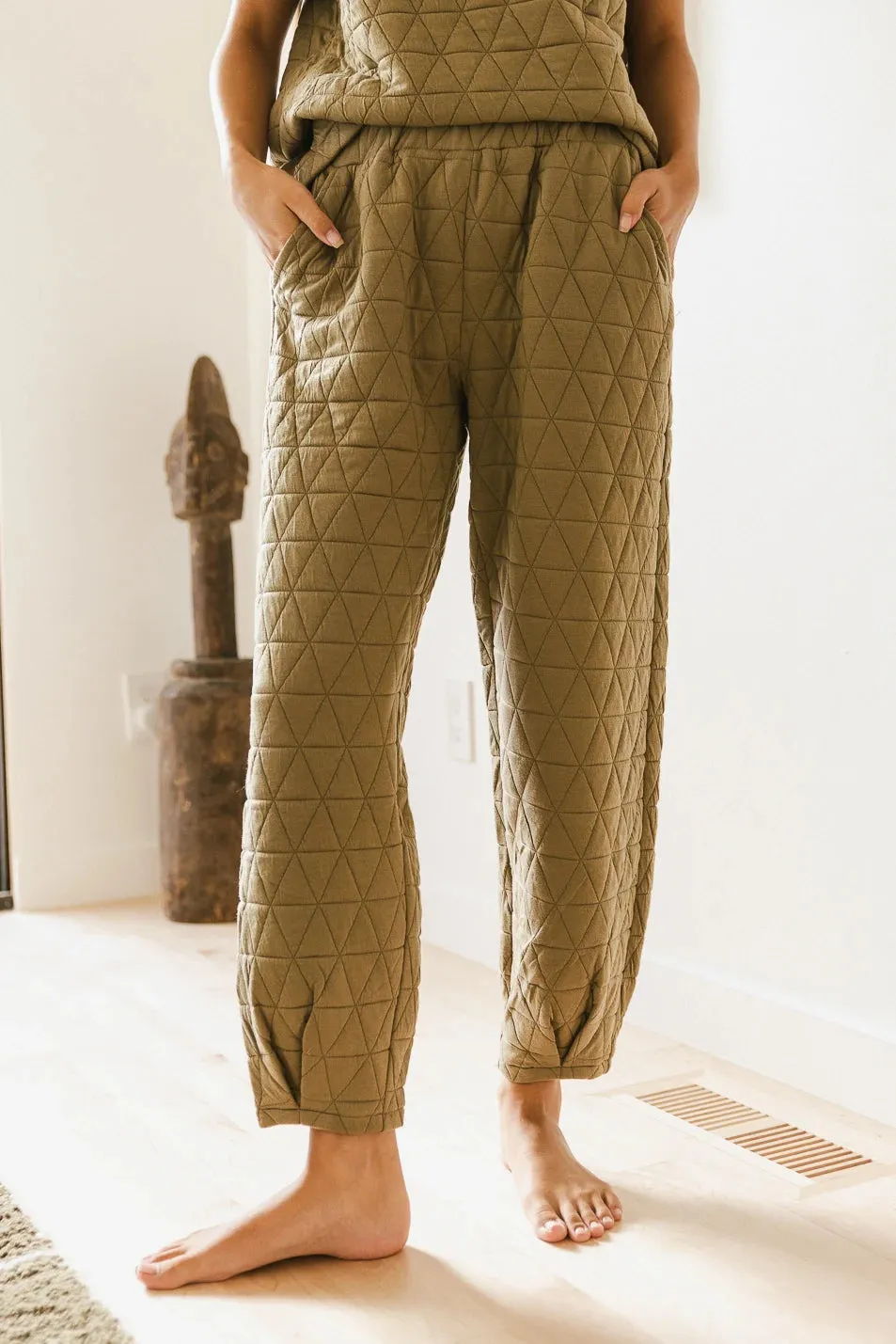 Elora Quilted Joggers in Olive - FINAL SALE