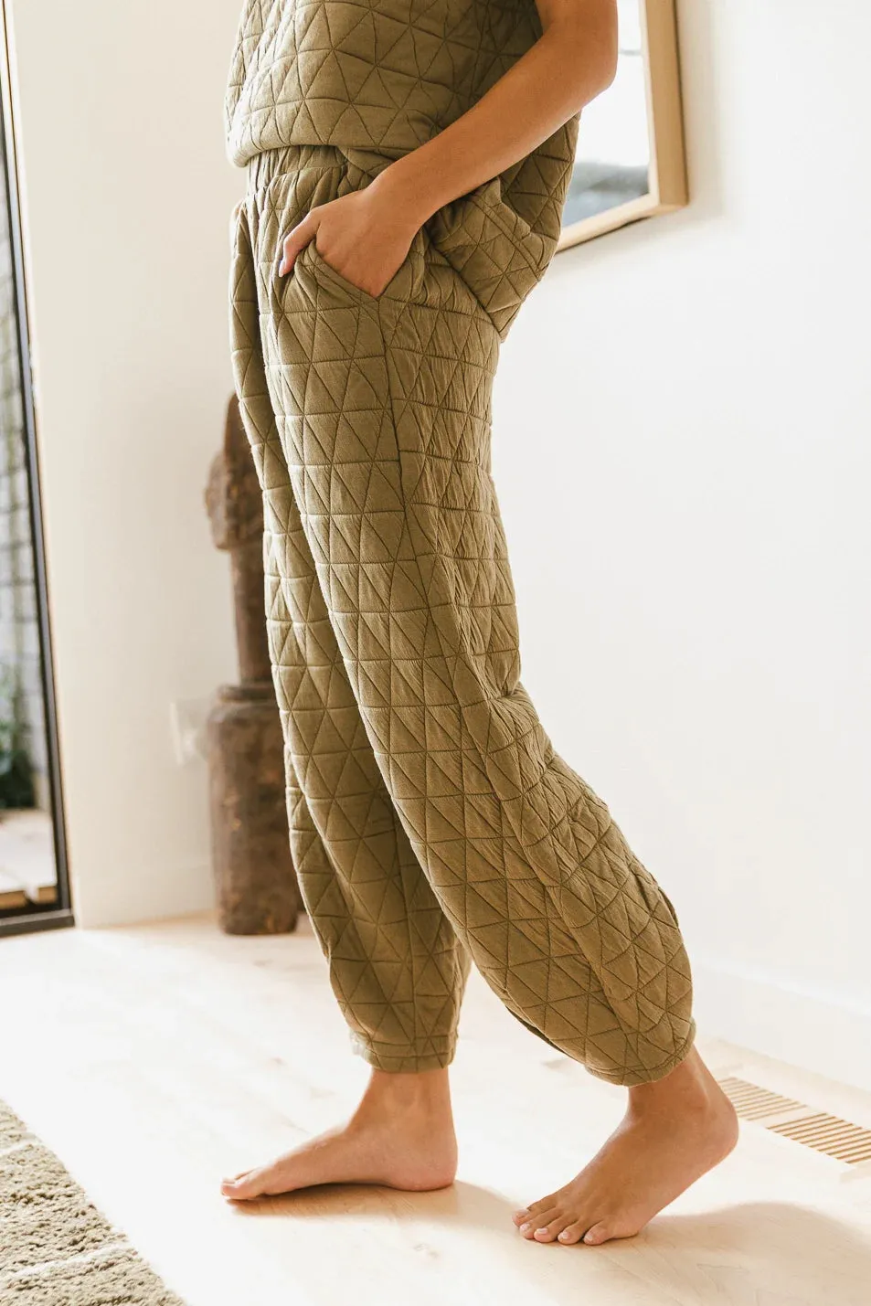 Elora Quilted Joggers in Olive - FINAL SALE