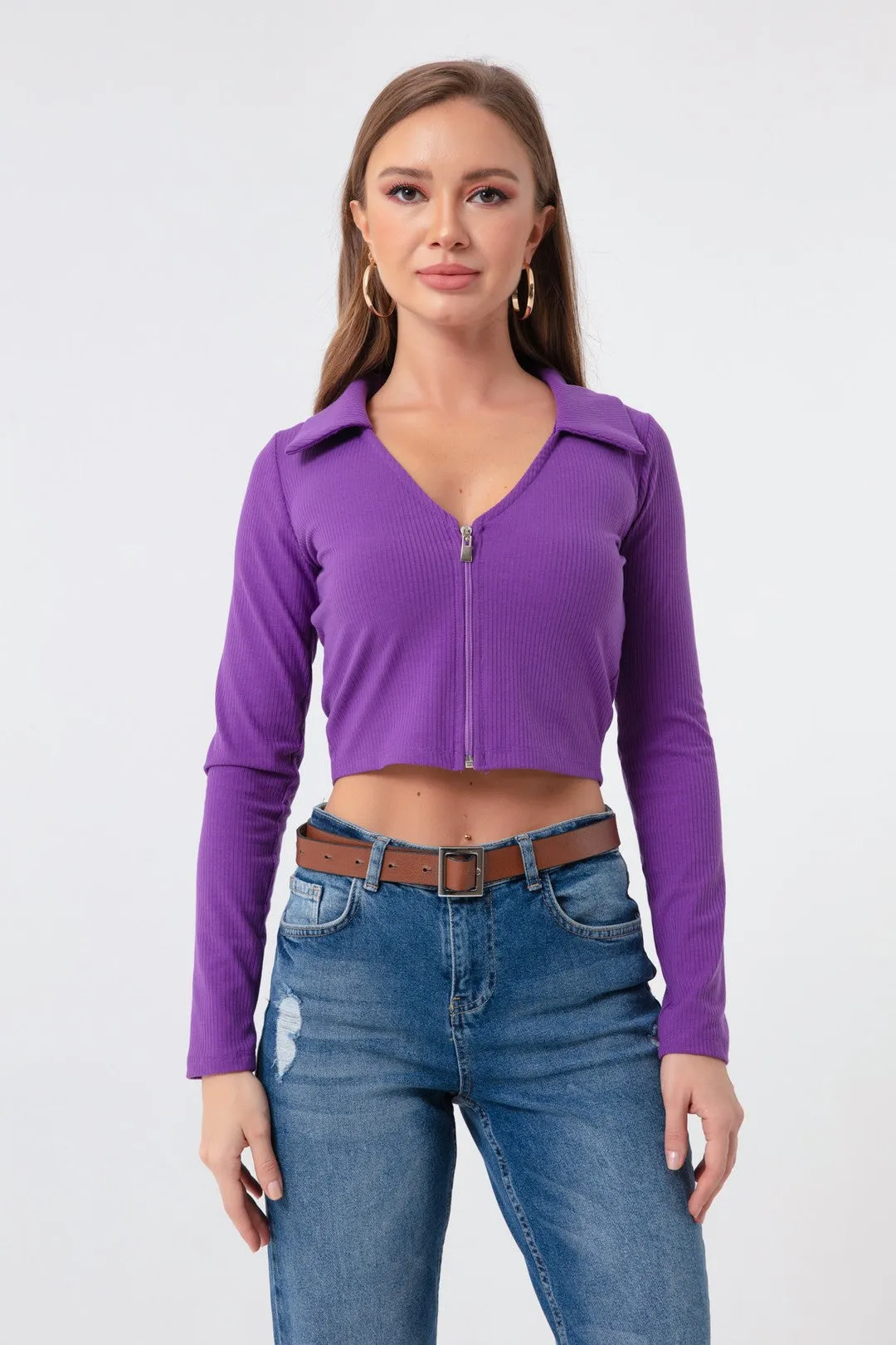 Female Zipper Detailed Knitting Blouse