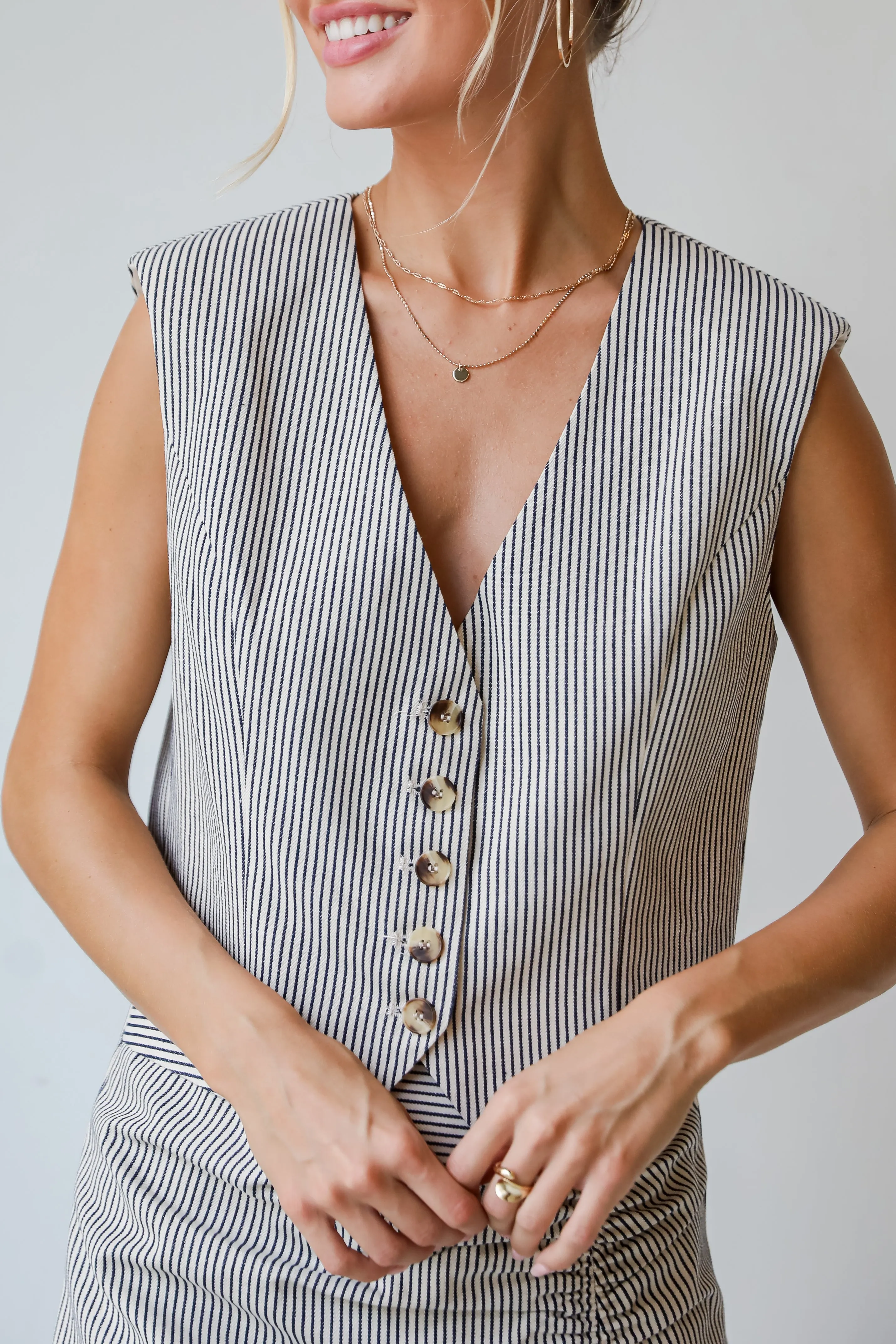 FINAL SALE - Booked And Busy Natural Striped Vest