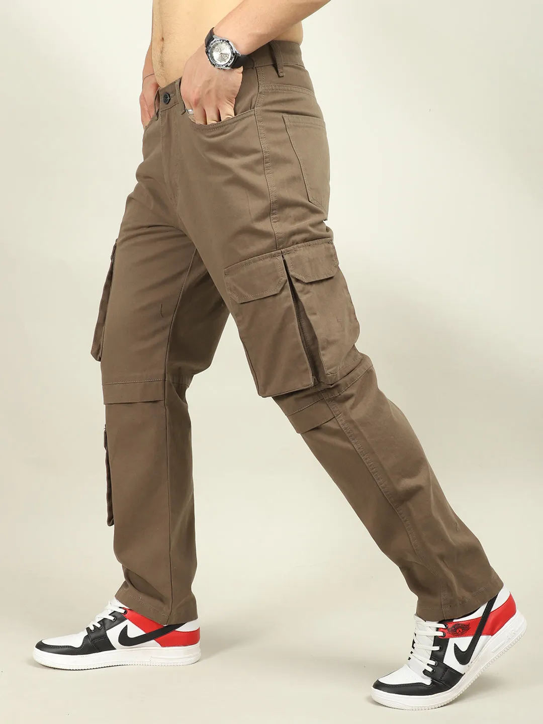 Fire Umber Brown Baggy Fit 8 Pocket Cargo