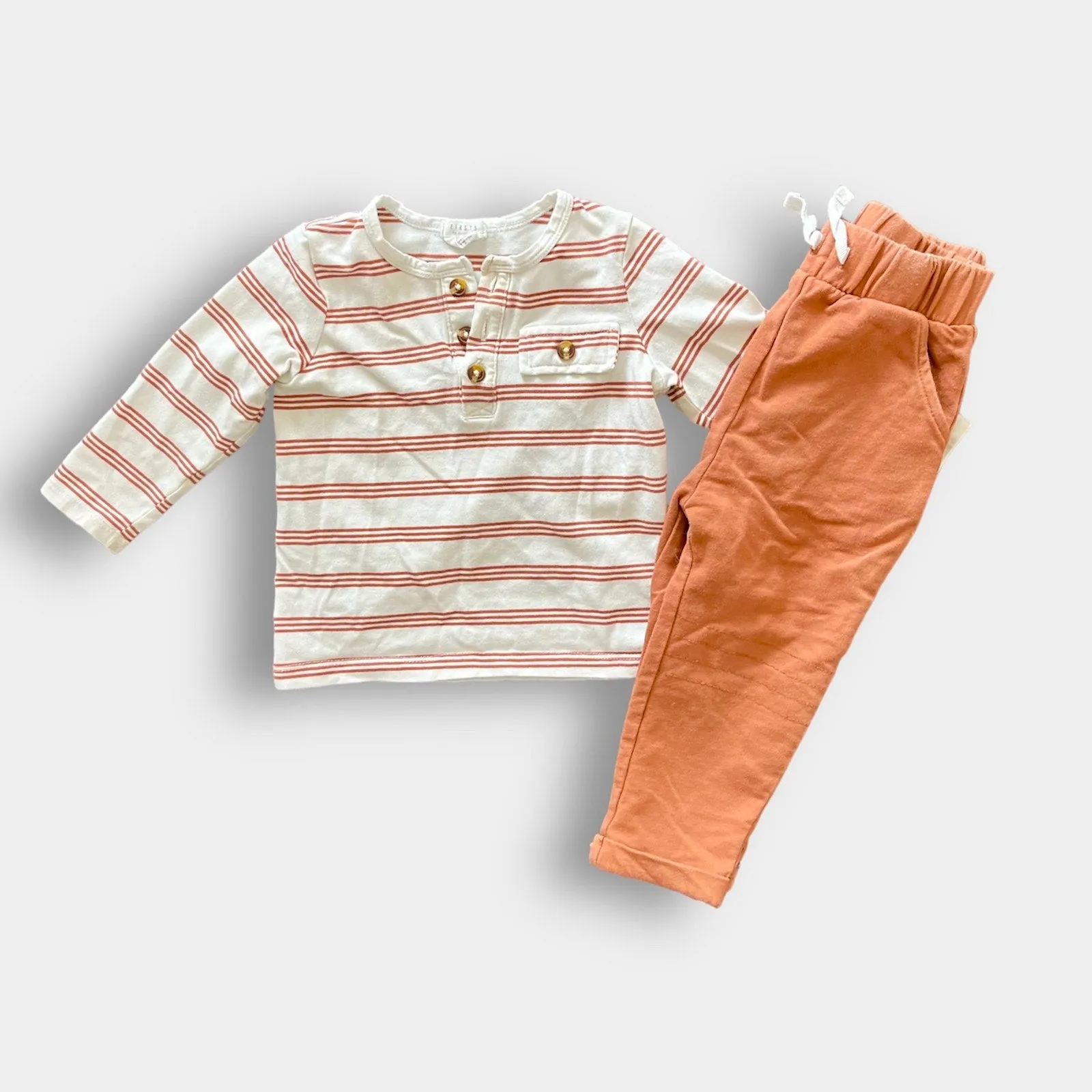 First by Petit Lem Striped Shirt & Pants Set 12 Months