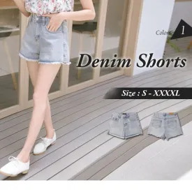 FRAYED HEM WASH DENIM SHORTS