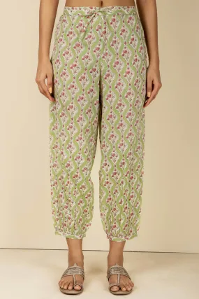 Green Mughal-Inspired Grid Pattern Afghani Trousers