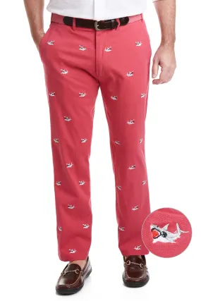 Harbor Pant Stretch Twill Hurricane Red with Great White Shark