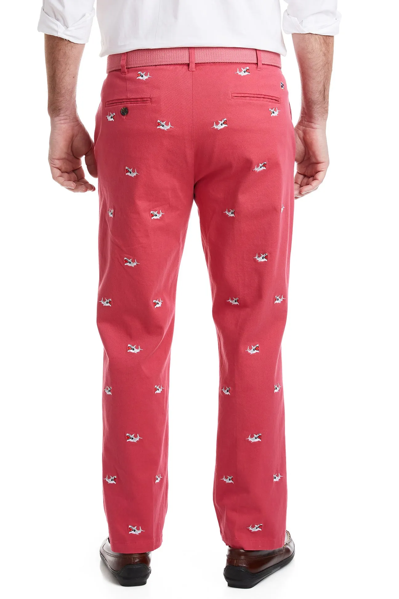 Harbor Pant Stretch Twill Hurricane Red with Great White Shark