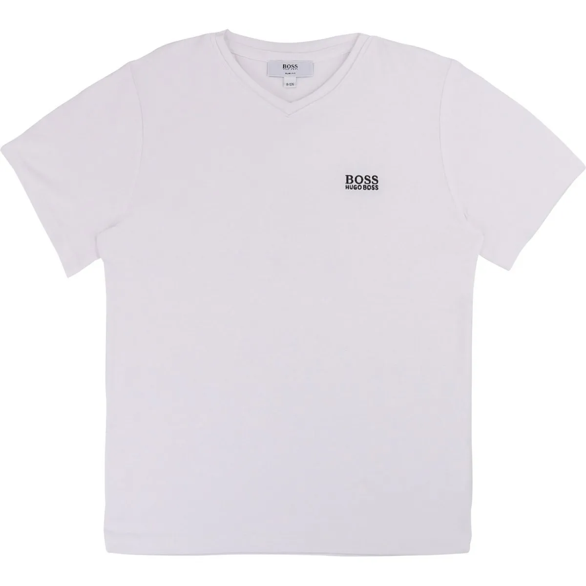 Hugo Boss Boys basic V-neck T-shirt in stretch cotton with embroidered logo J25Z04