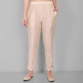 Ivory Straight Cotton Silk Pant with Pockets