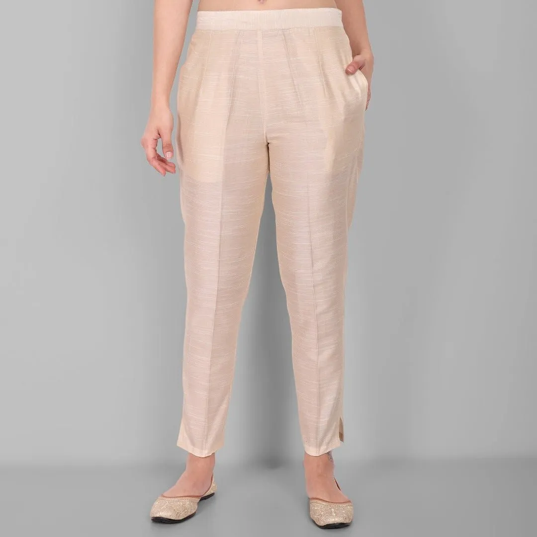 Ivory Straight Cotton Silk Pant with Pockets