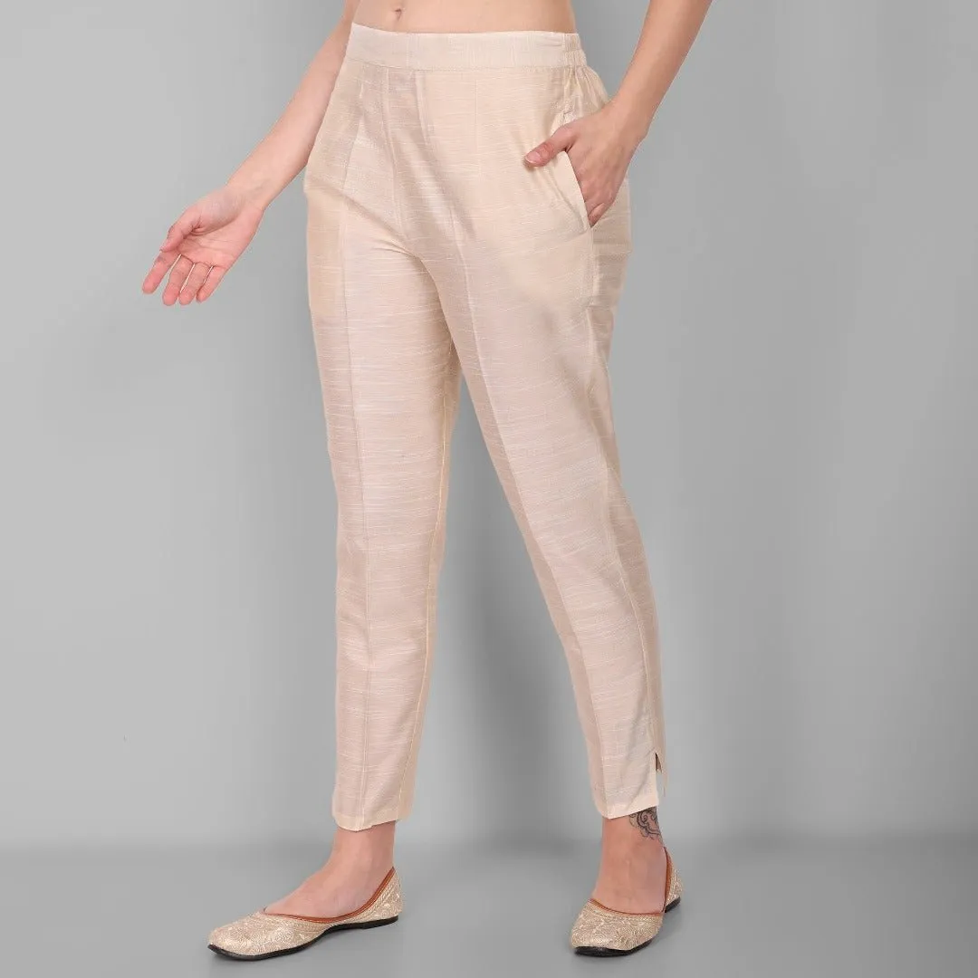 Ivory Straight Cotton Silk Pant with Pockets