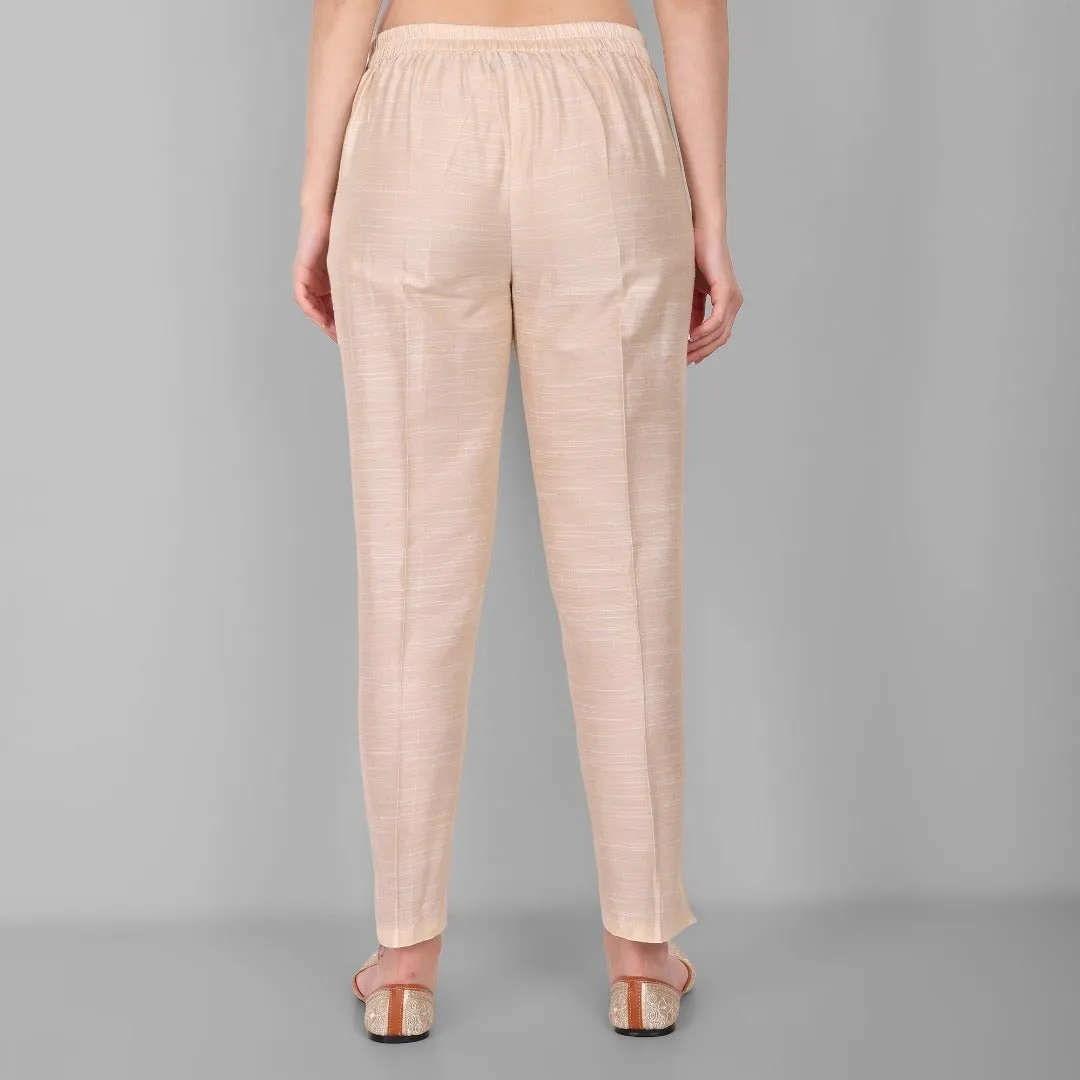 Ivory Straight Cotton Silk Pant with Pockets