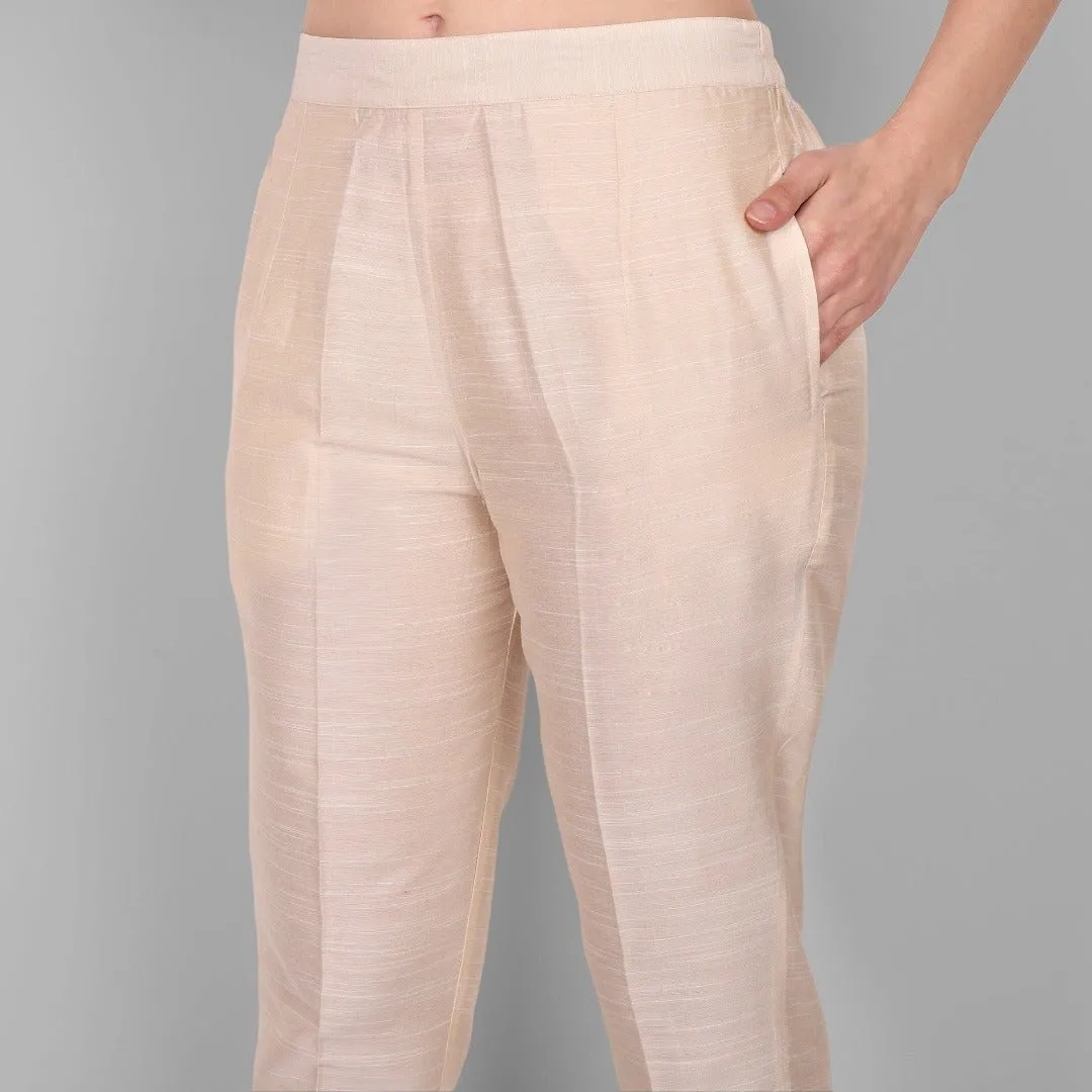 Ivory Straight Cotton Silk Pant with Pockets