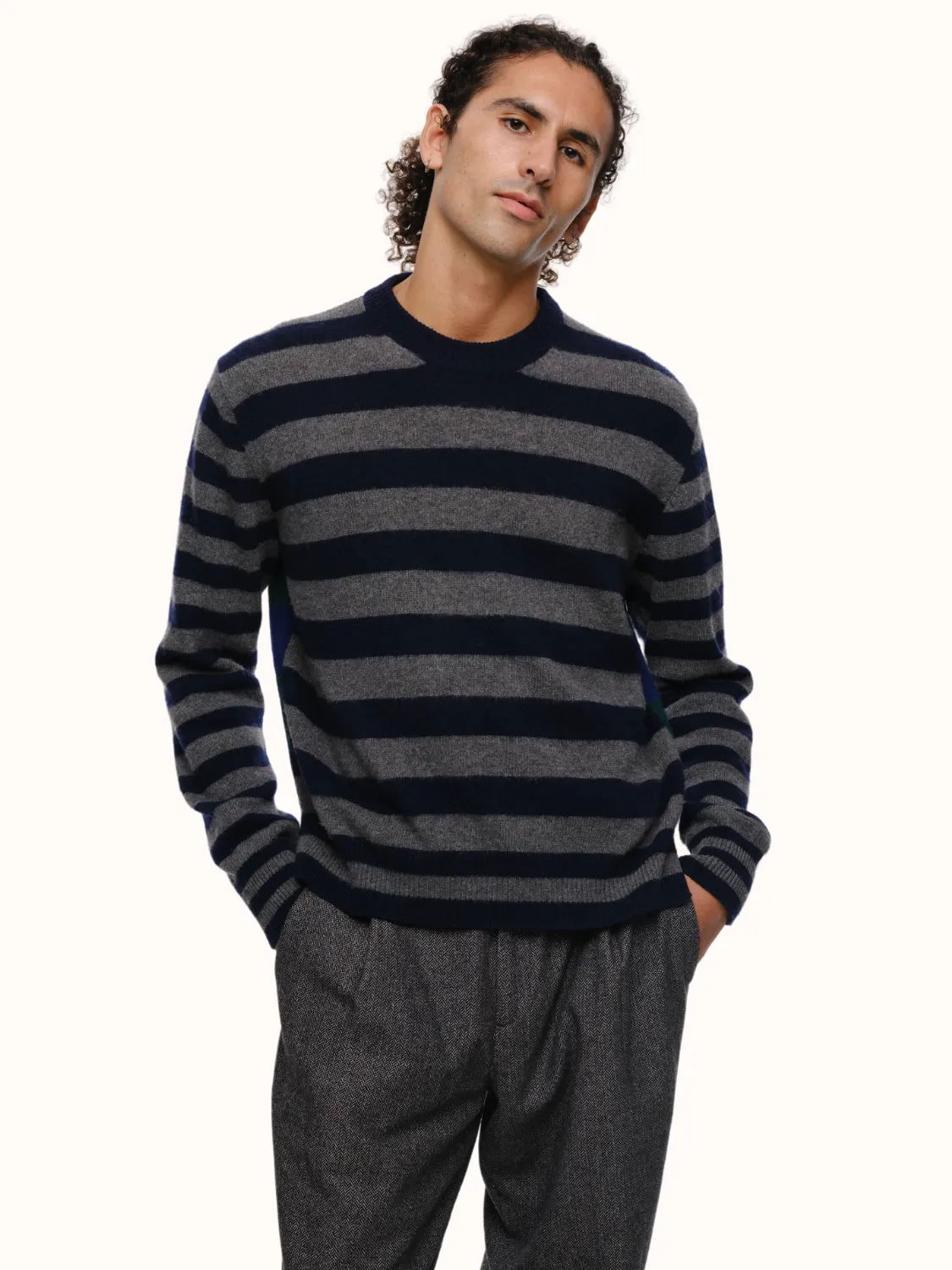 Jenn Striped Crewneck in Brushed Recycled Cashmere & Recycled Wool