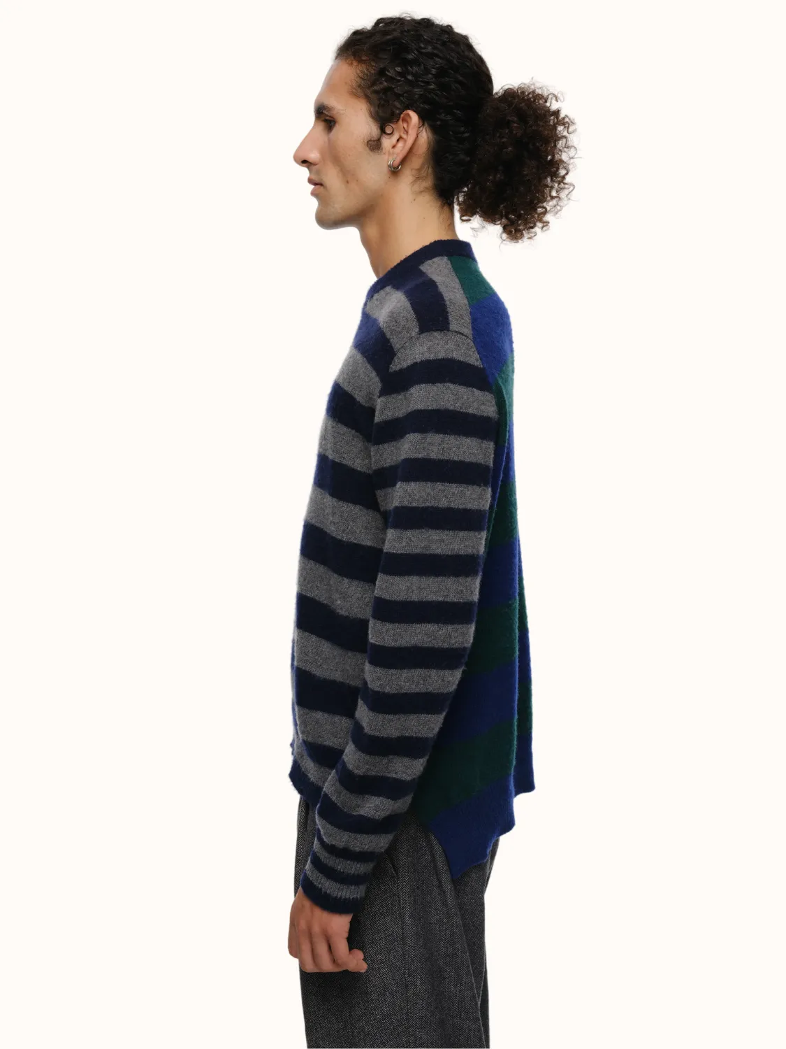 Jenn Striped Crewneck in Brushed Recycled Cashmere & Recycled Wool