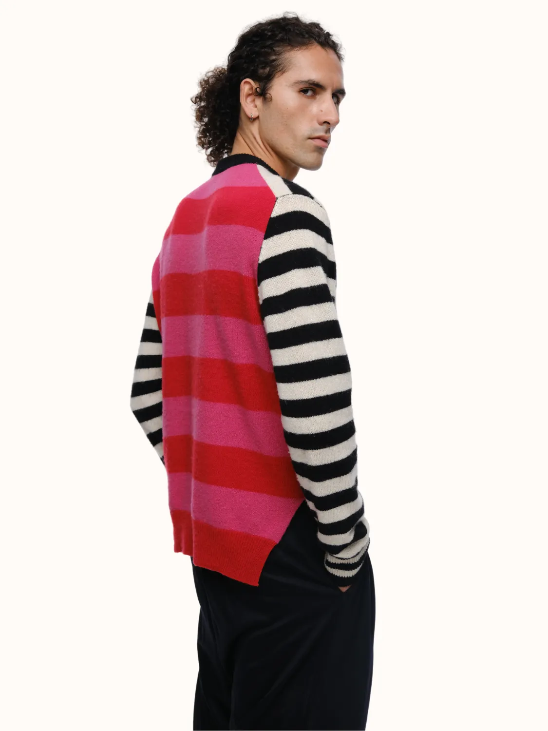 Jenn Striped Crewneck in Brushed Recycled Cashmere & Recycled Wool