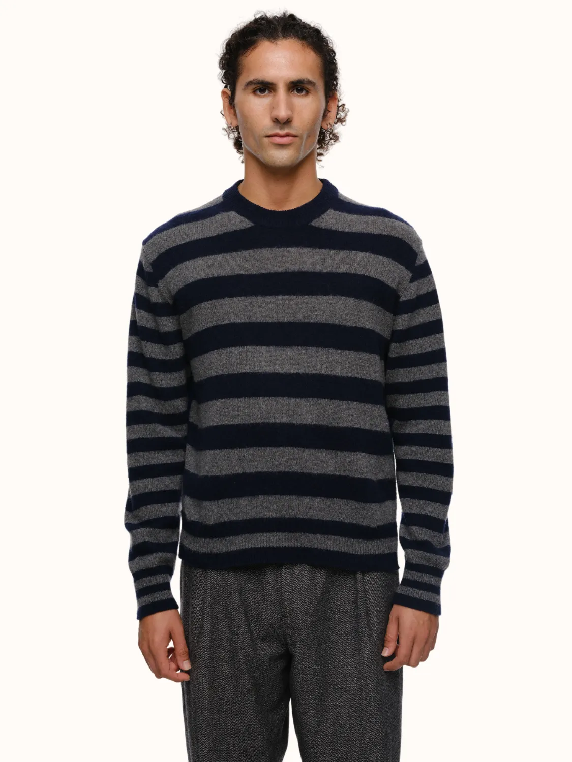 Jenn Striped Crewneck in Brushed Recycled Cashmere & Recycled Wool