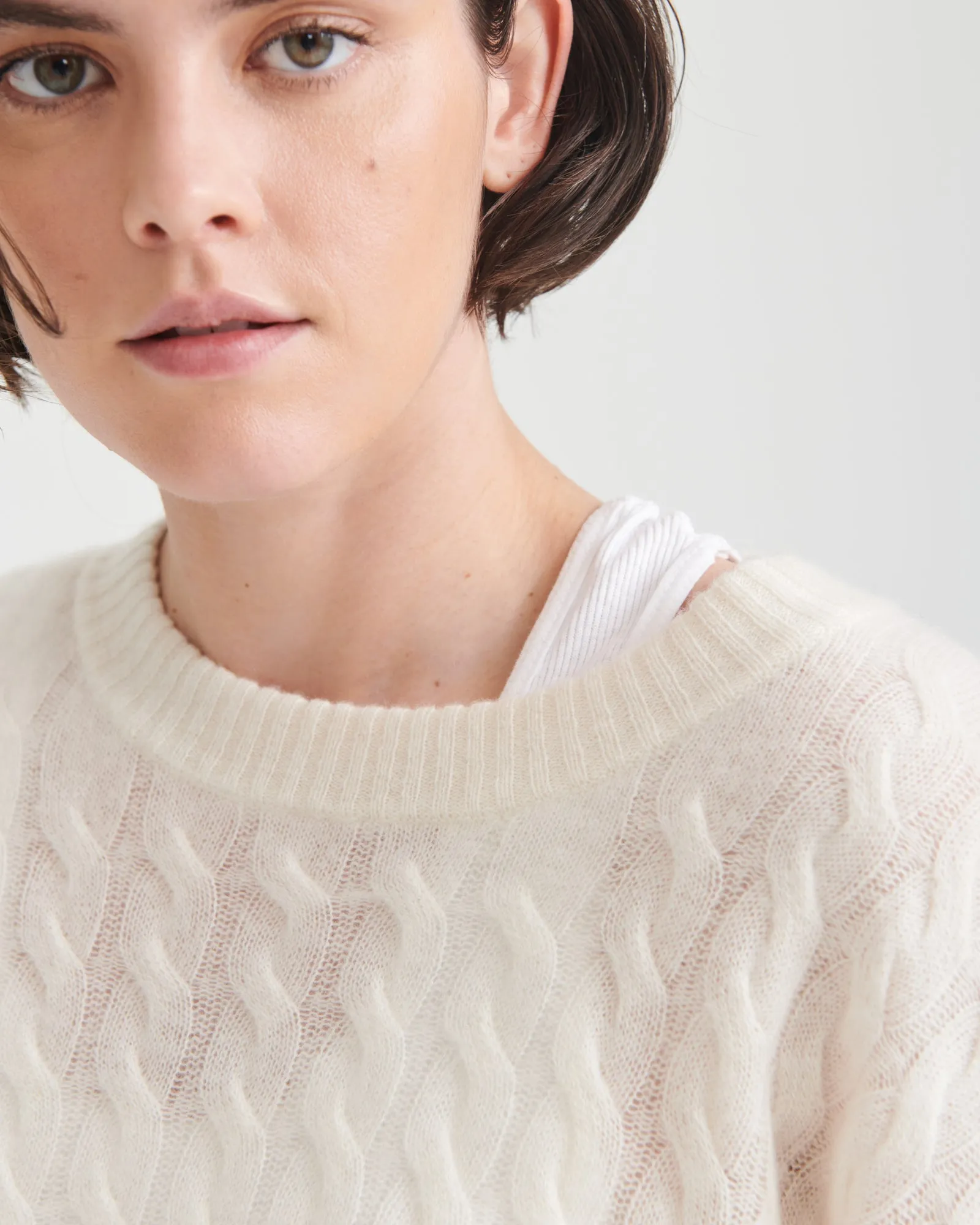 Lightweight Cashmere Cable Knit Oversized Crewneck