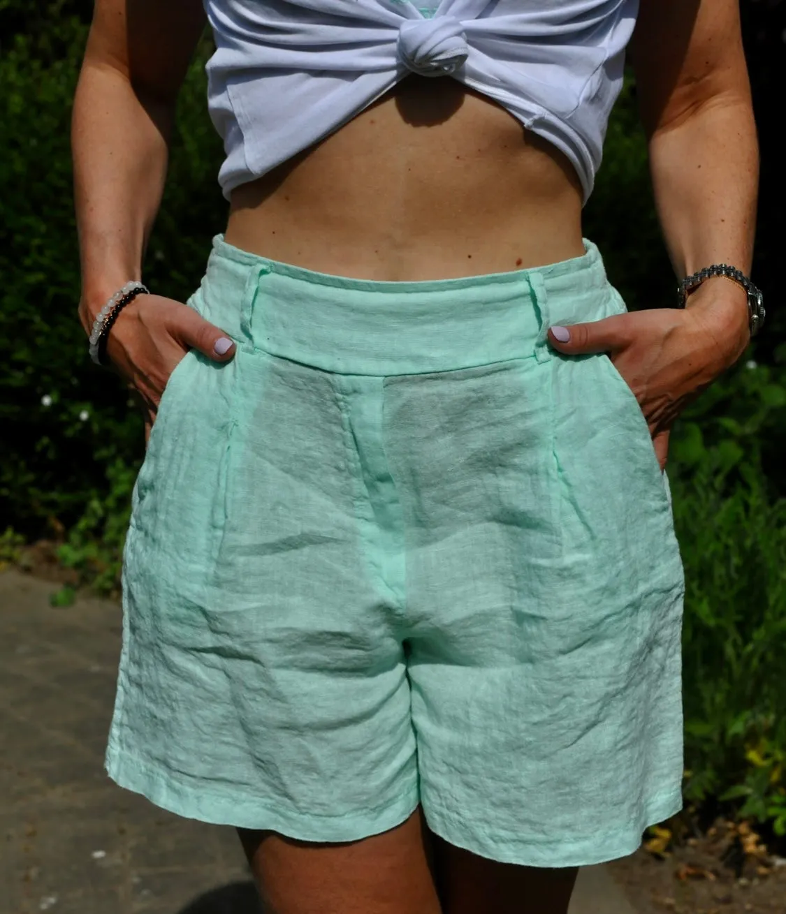 Linelle aqua linen shorts