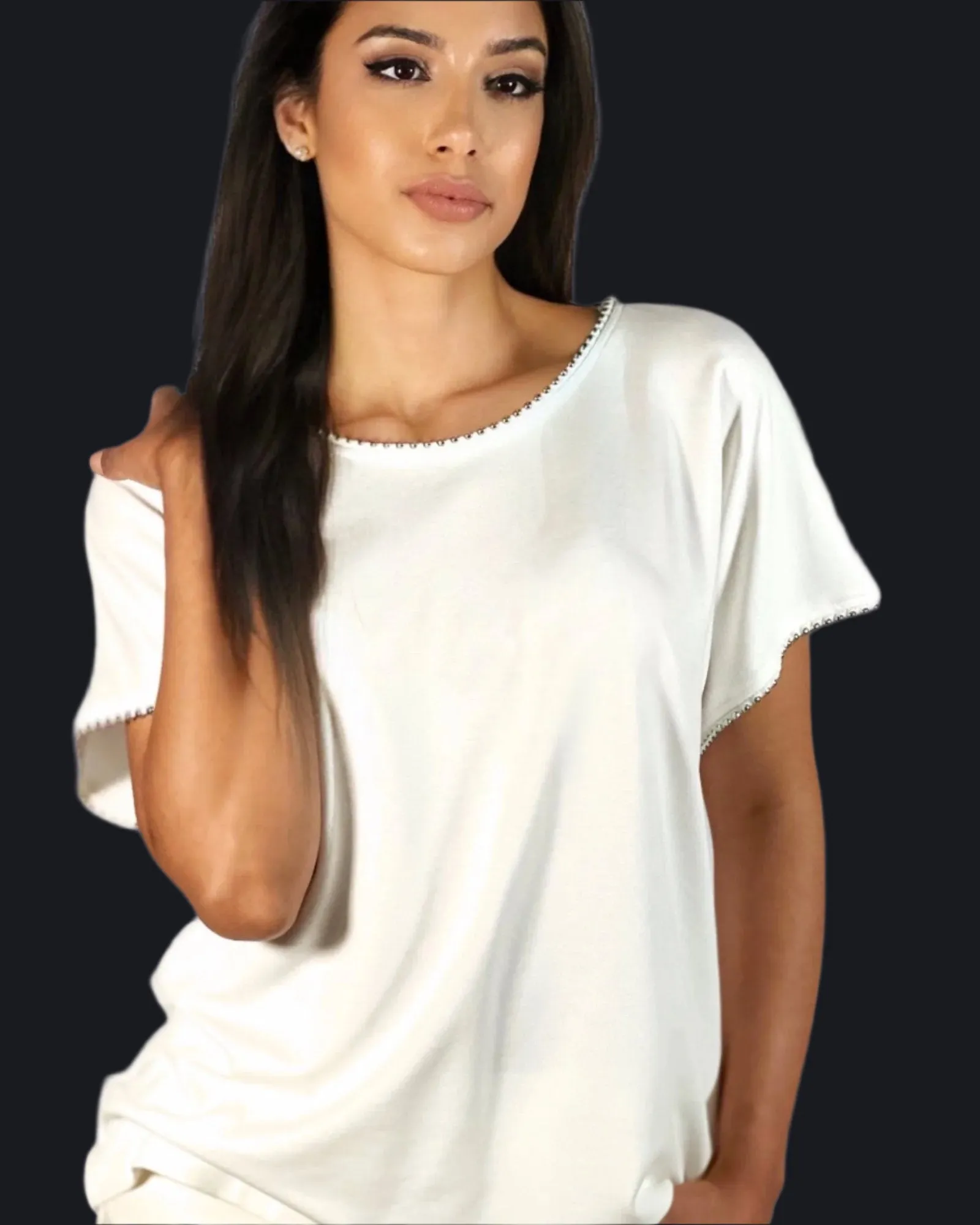 Luxe Knit Top with Metal Stud Trim - The Eldridge