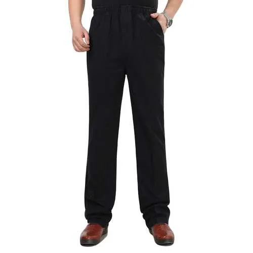 Mens 100% Cotton Loose Full-Length Casual Pants